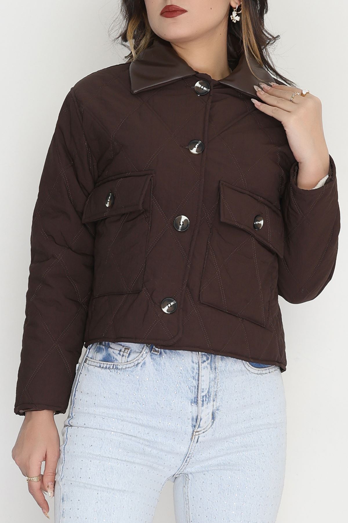 Deri Yaka Astarlı Kapitone Mont Acıkahve - 31632.439.