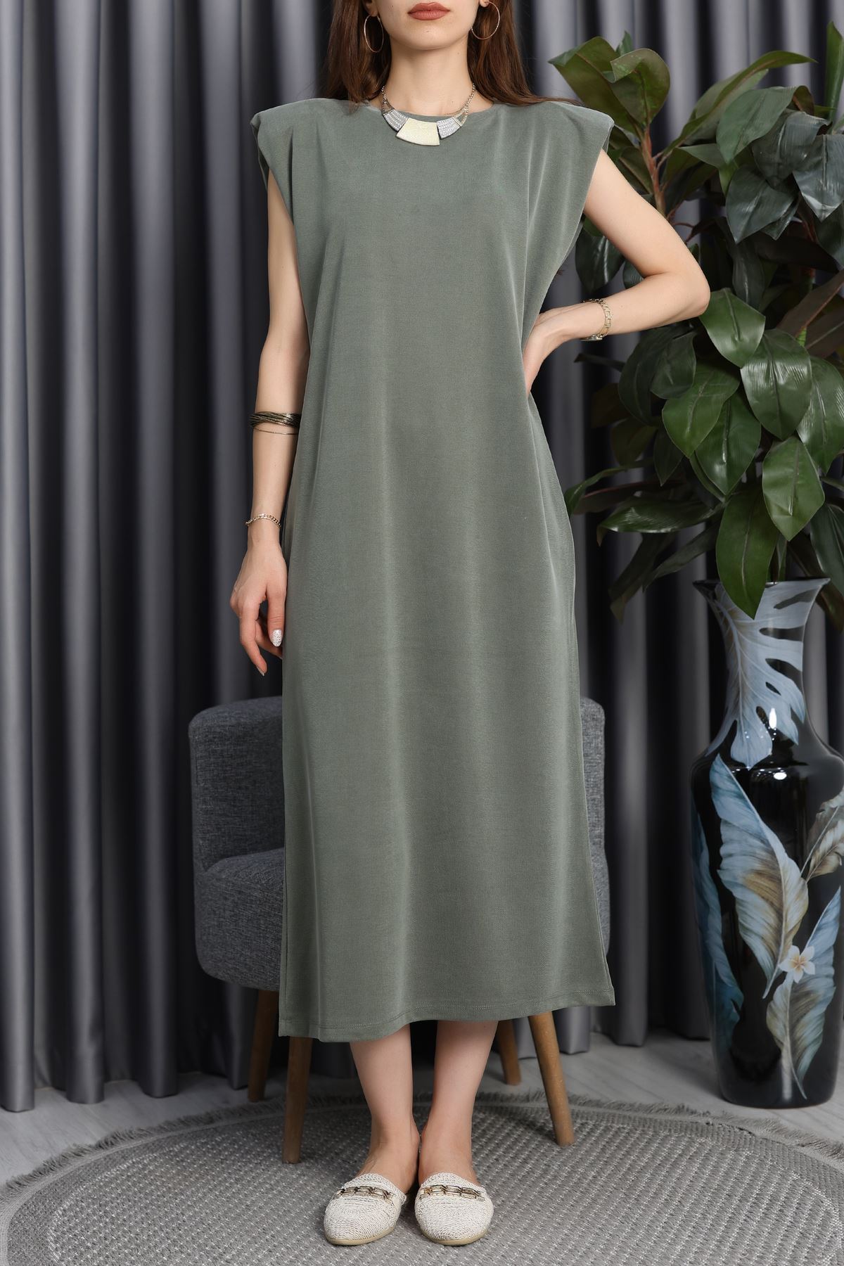 Pike Modal Vatkalı Elbise Haki - 90066.1758.