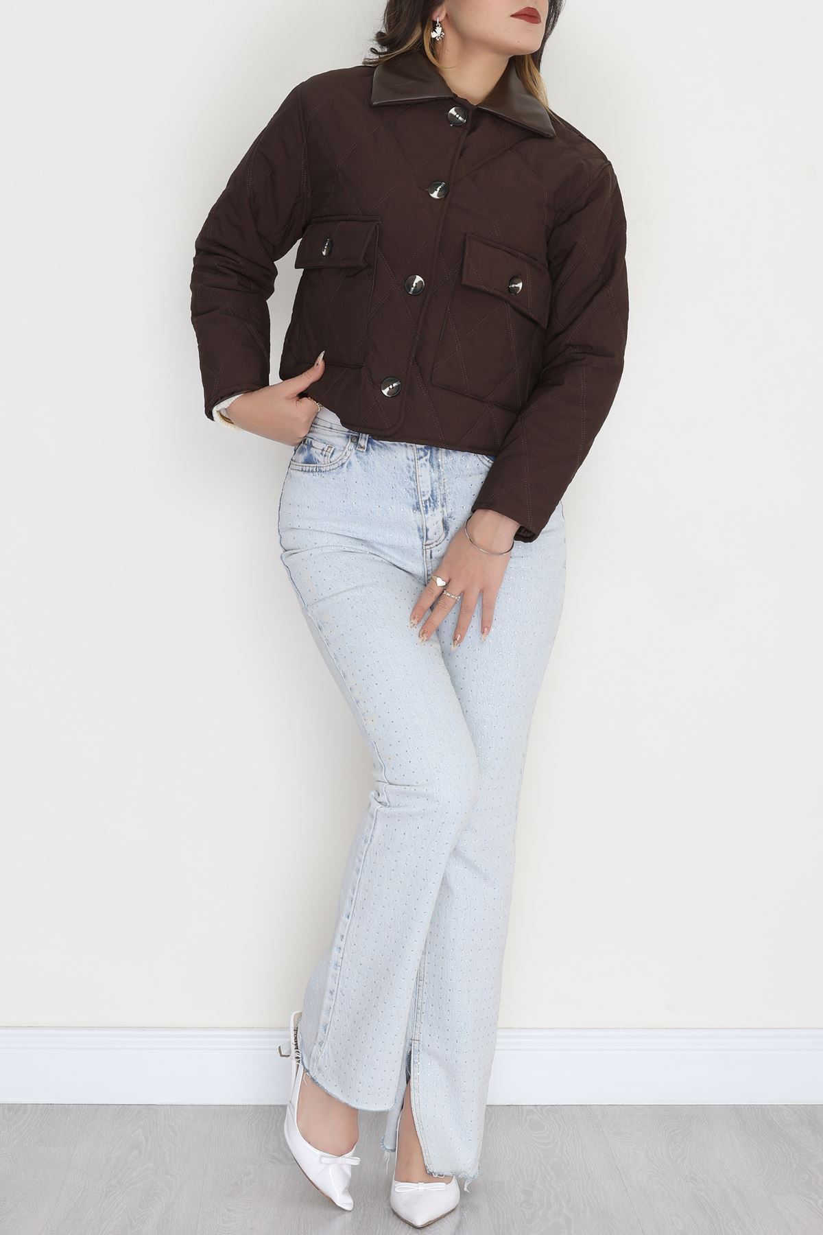 Deri Yaka Astarlı Kapitone Mont Acıkahve - 31632.439.