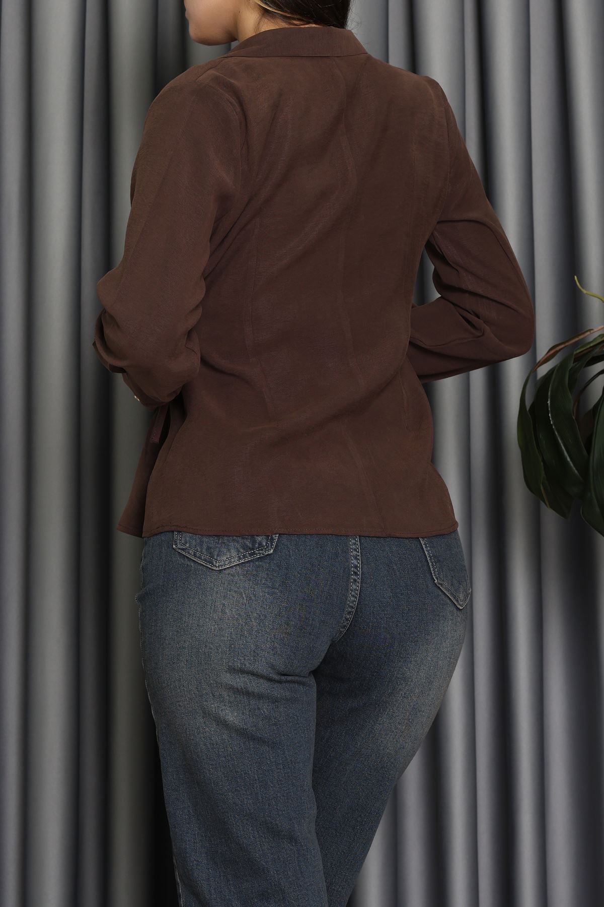 Diagonal Tensel Asimetrik Bağlamalı Bluz Kahve - 70996.1934.