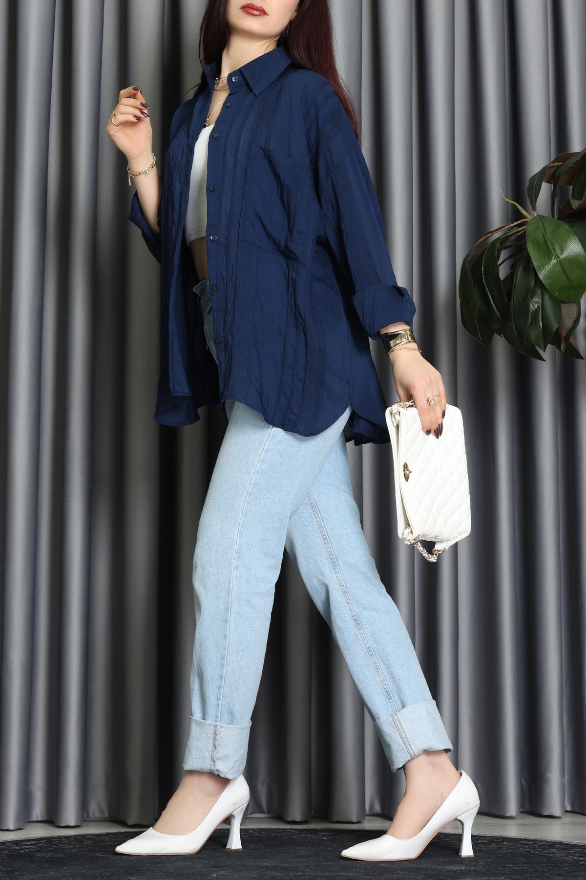 Geniş Çizgili Buklet Oversize Gömlek Laci - 70995.1934.