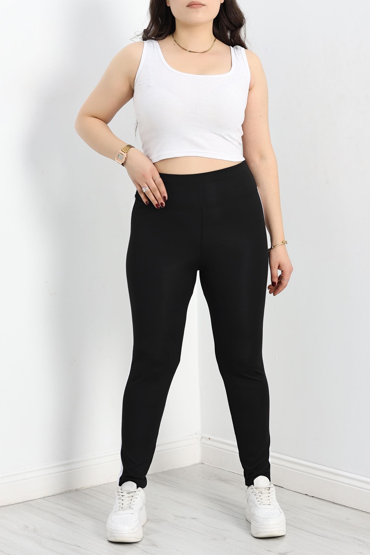 Büyük Beden Şeritli Dalgıç Tayt Siyahbeyaz - 50068.1098.