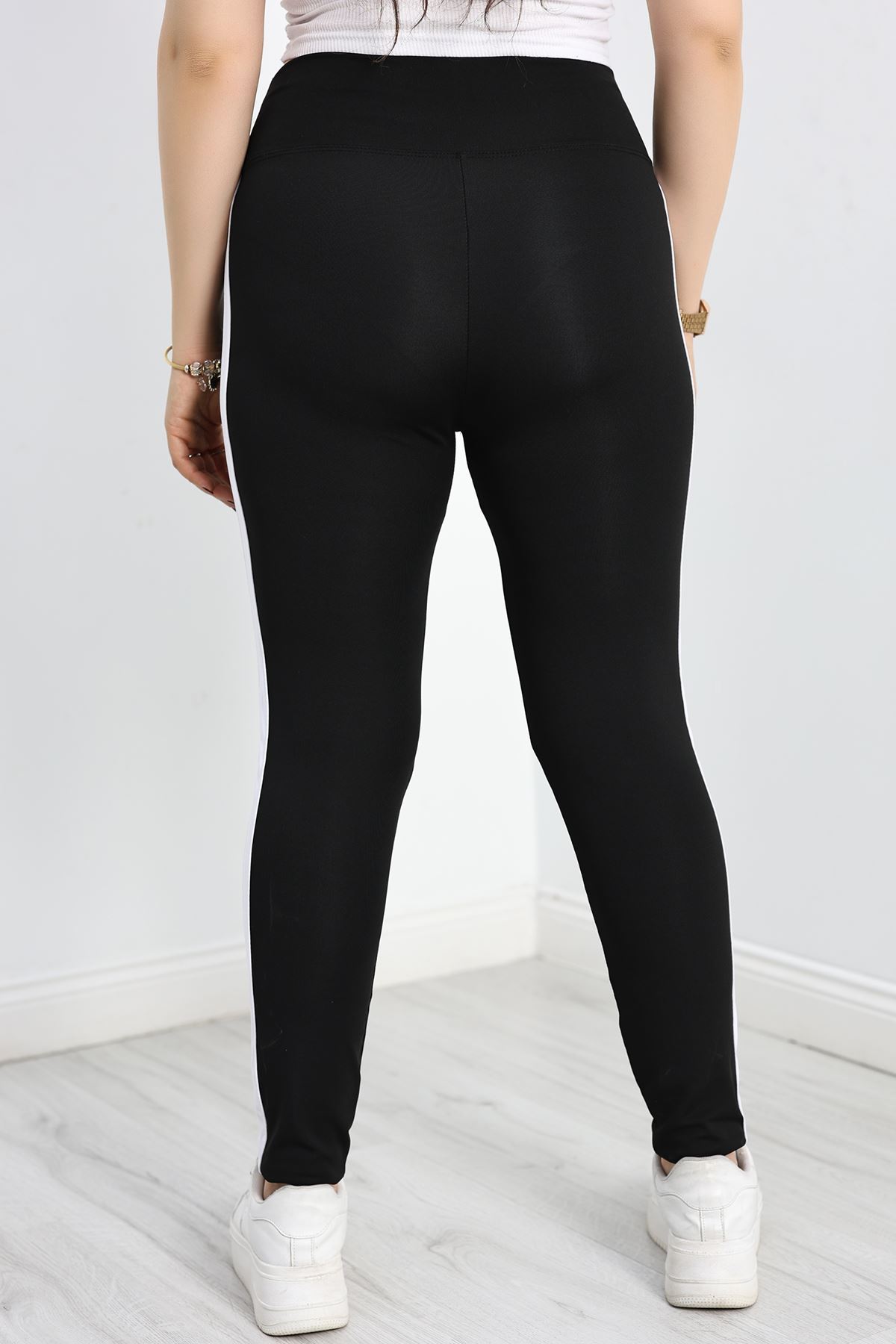 Büyük Beden Şeritli Dalgıç Tayt Siyahbeyaz - 50068.1098.