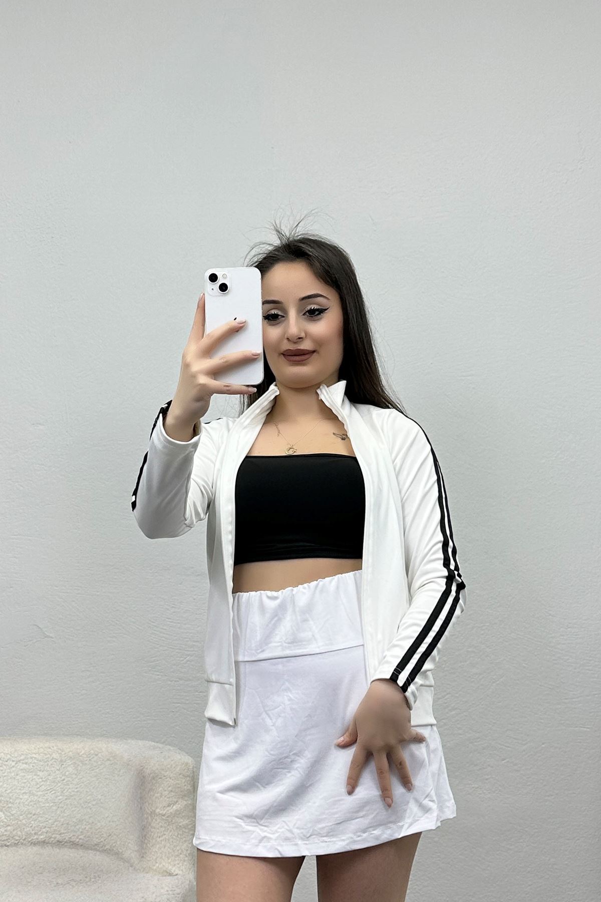 Dik Yaka Şeritli Dalgıç Ceket Ekru - 40467.053.