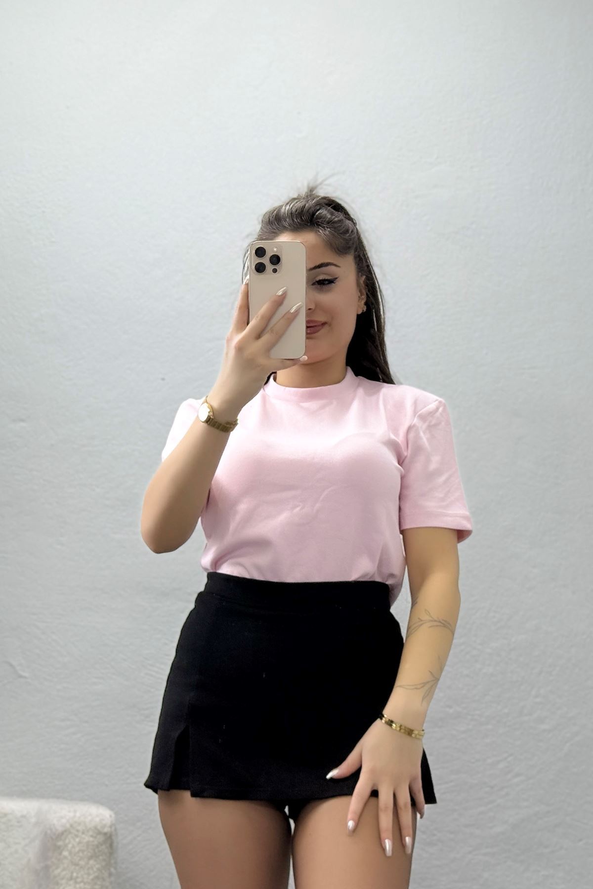 Lefon Modal Crop Tişört Pembe - 50643.444.