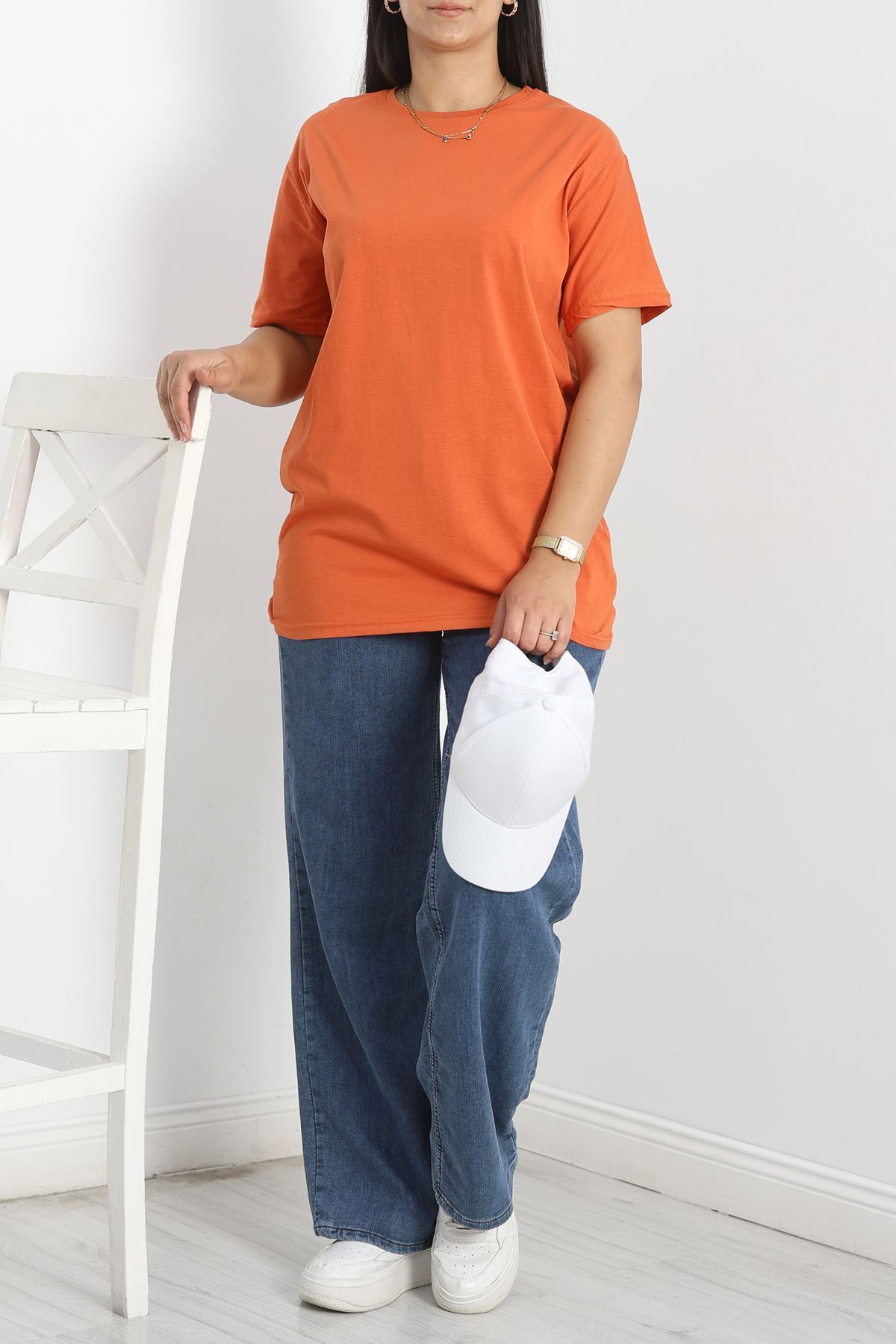 Büyük Beden Lüks Penye Tişört Kiremit - 80666.1878.