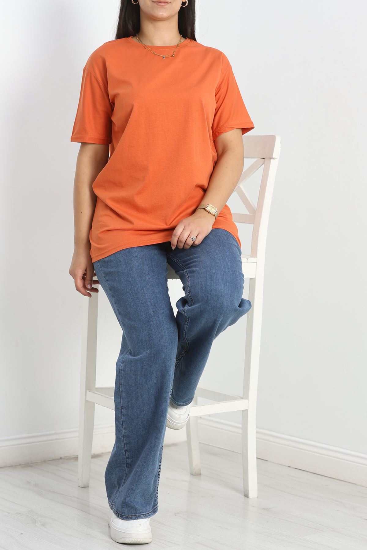 Büyük Beden Lüks Penye Tişört Kiremit - 80666.1878.