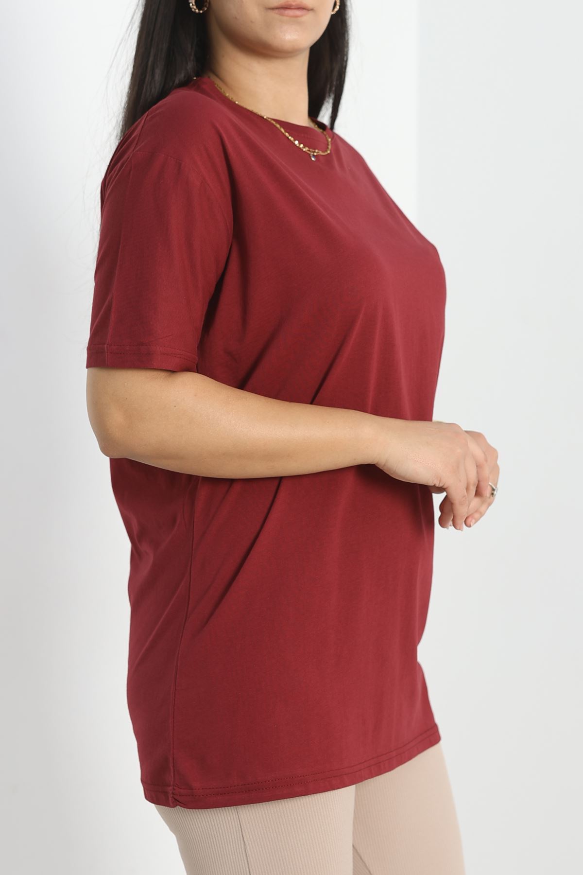 Büyük Beden Lüks Penye Tişört Bordo - 80666.1878.