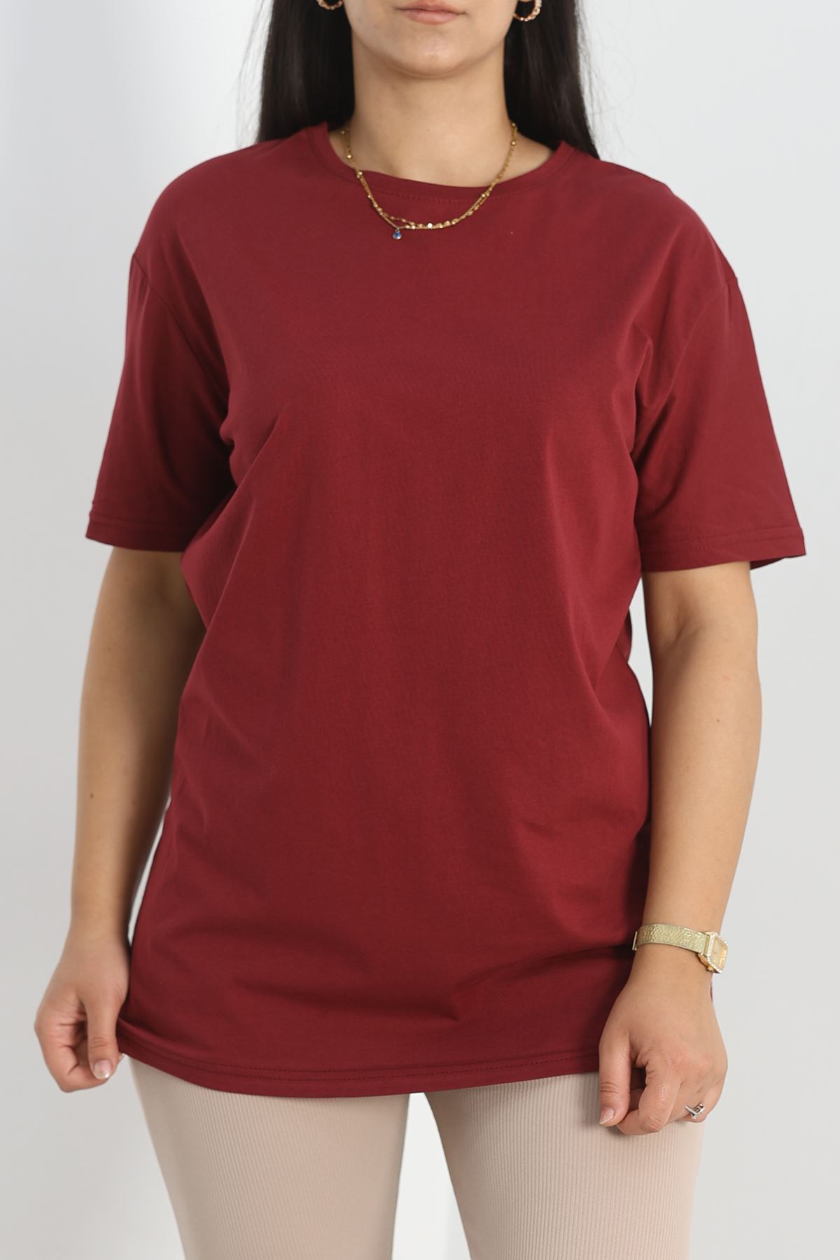 Büyük Beden Lüks Penye Tişört Bordo - 80666.1878.