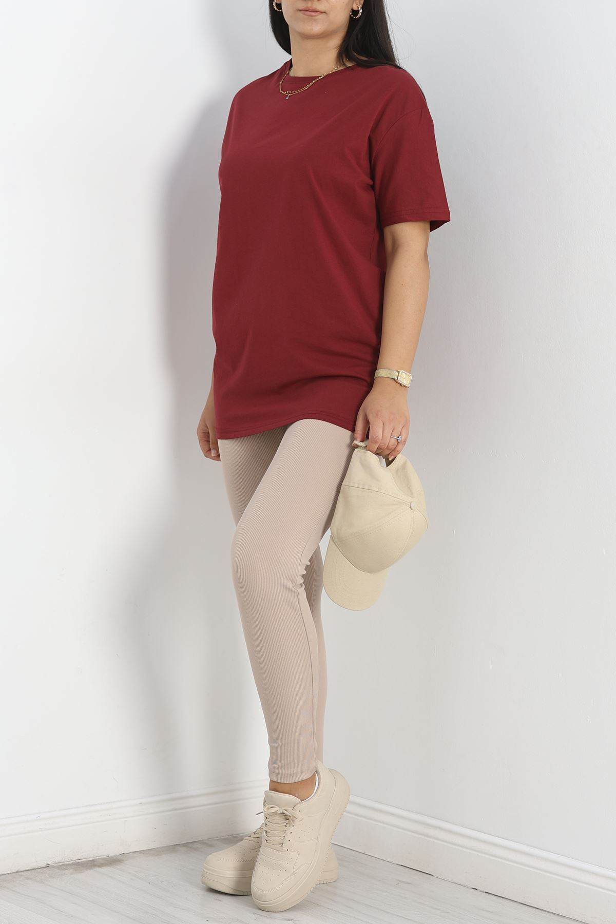 Büyük Beden Lüks Penye Tişört Bordo - 80666.1878.