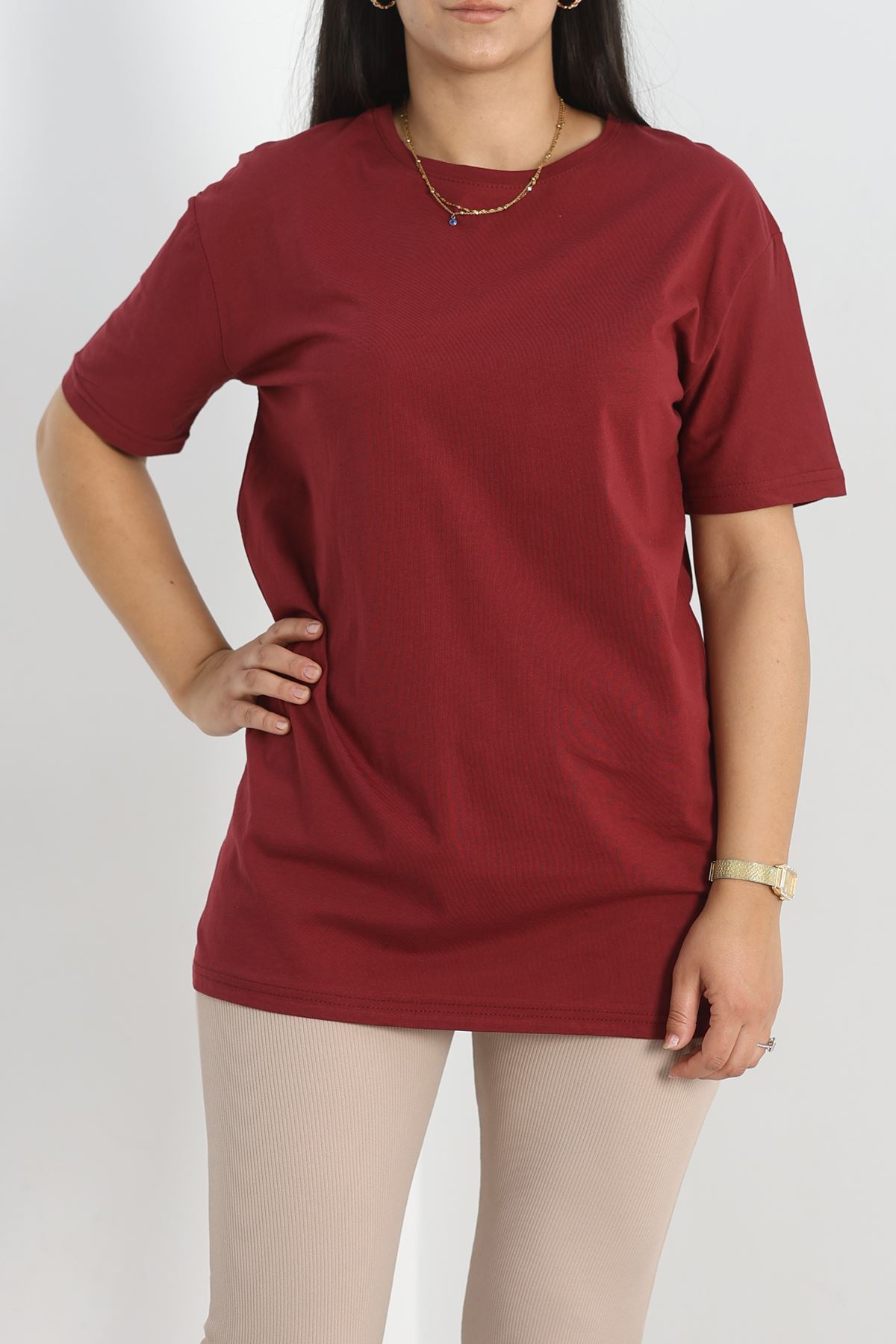 Büyük Beden Lüks Penye Tişört Bordo - 80666.1878.