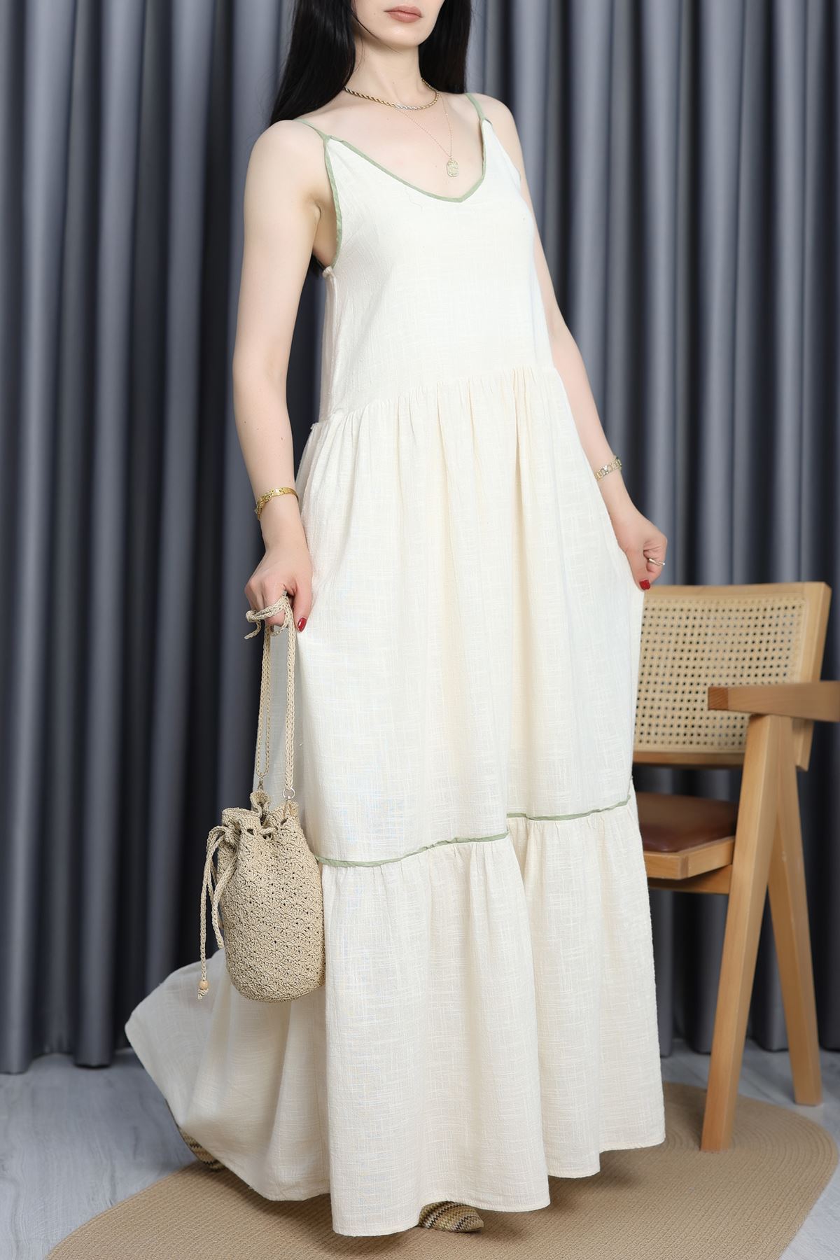 Keten Elbise Bej - 41566.308.