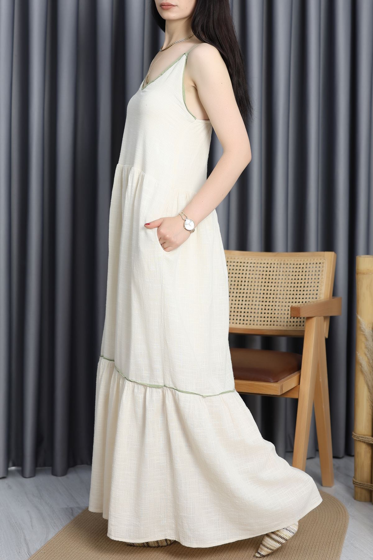 Keten Elbise Bej - 41566.308.