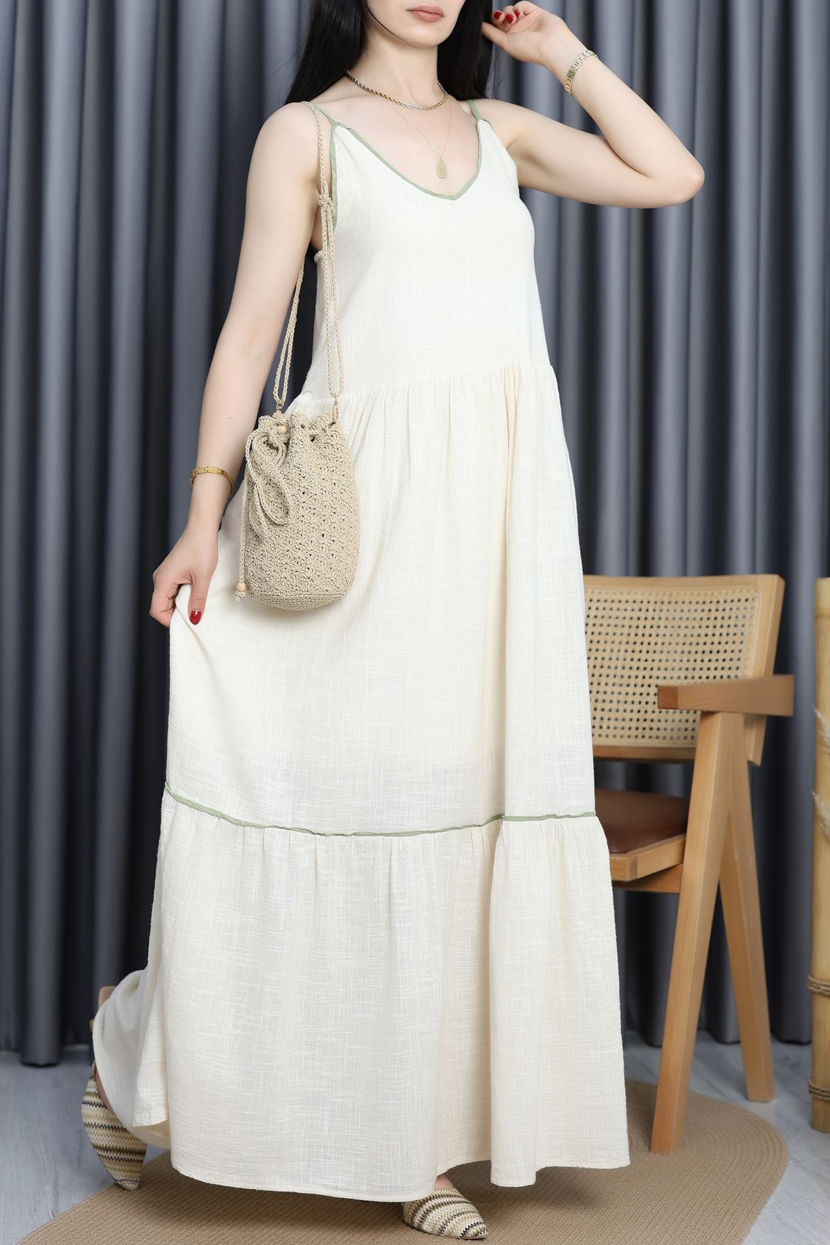 Keten Elbise Bej - 41566.308.