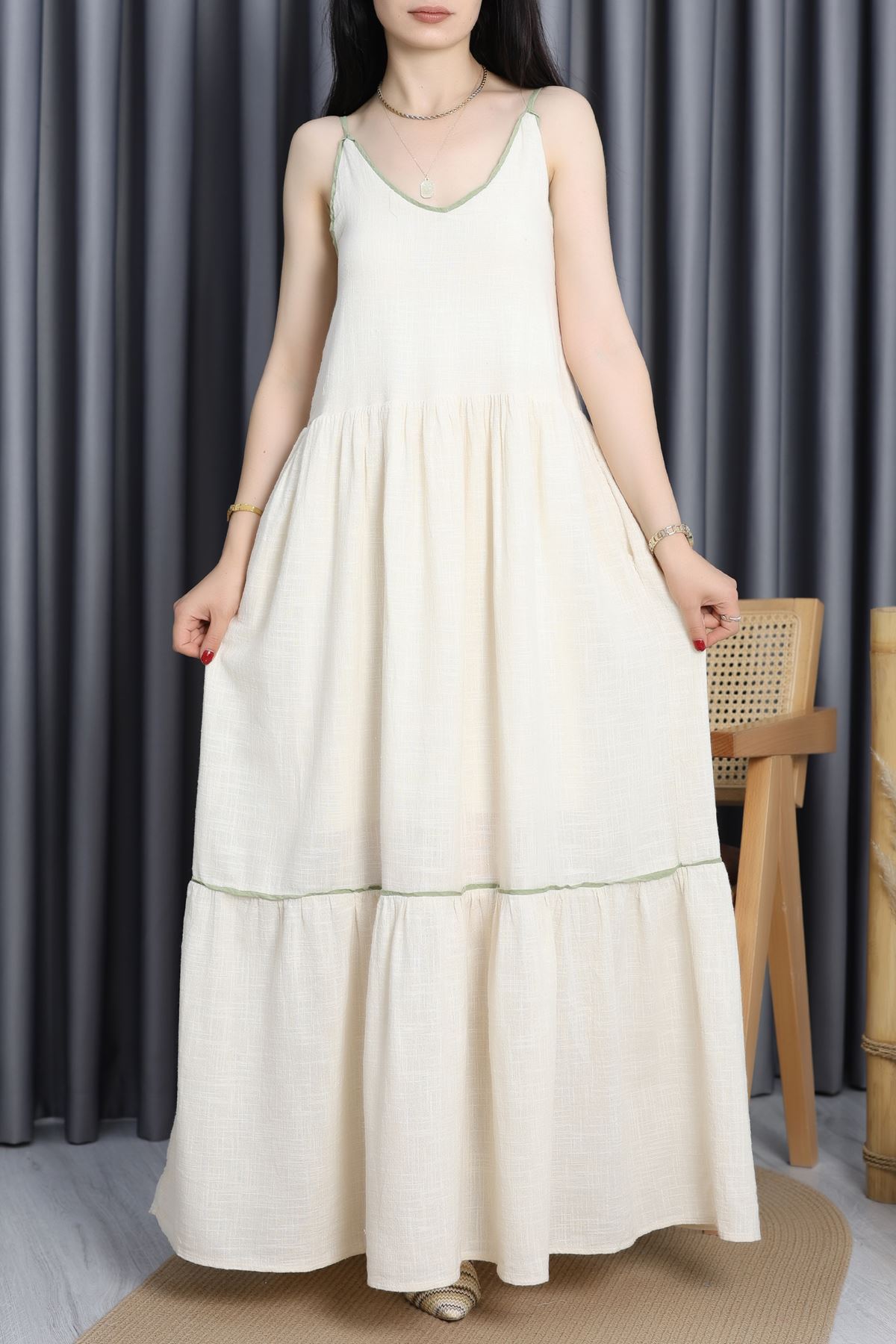 Keten Elbise Bej - 41566.308.