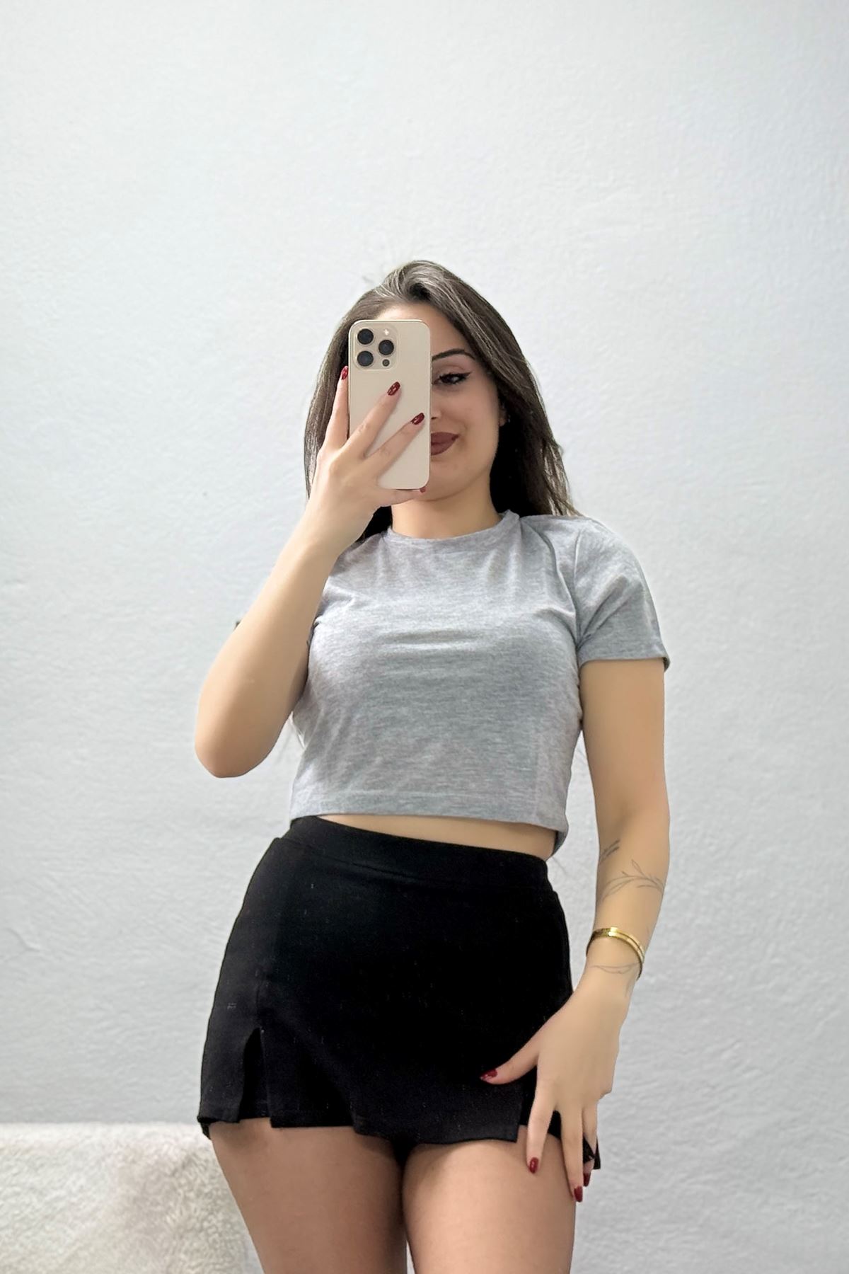 Crop Tişört Gri - 019.1238.