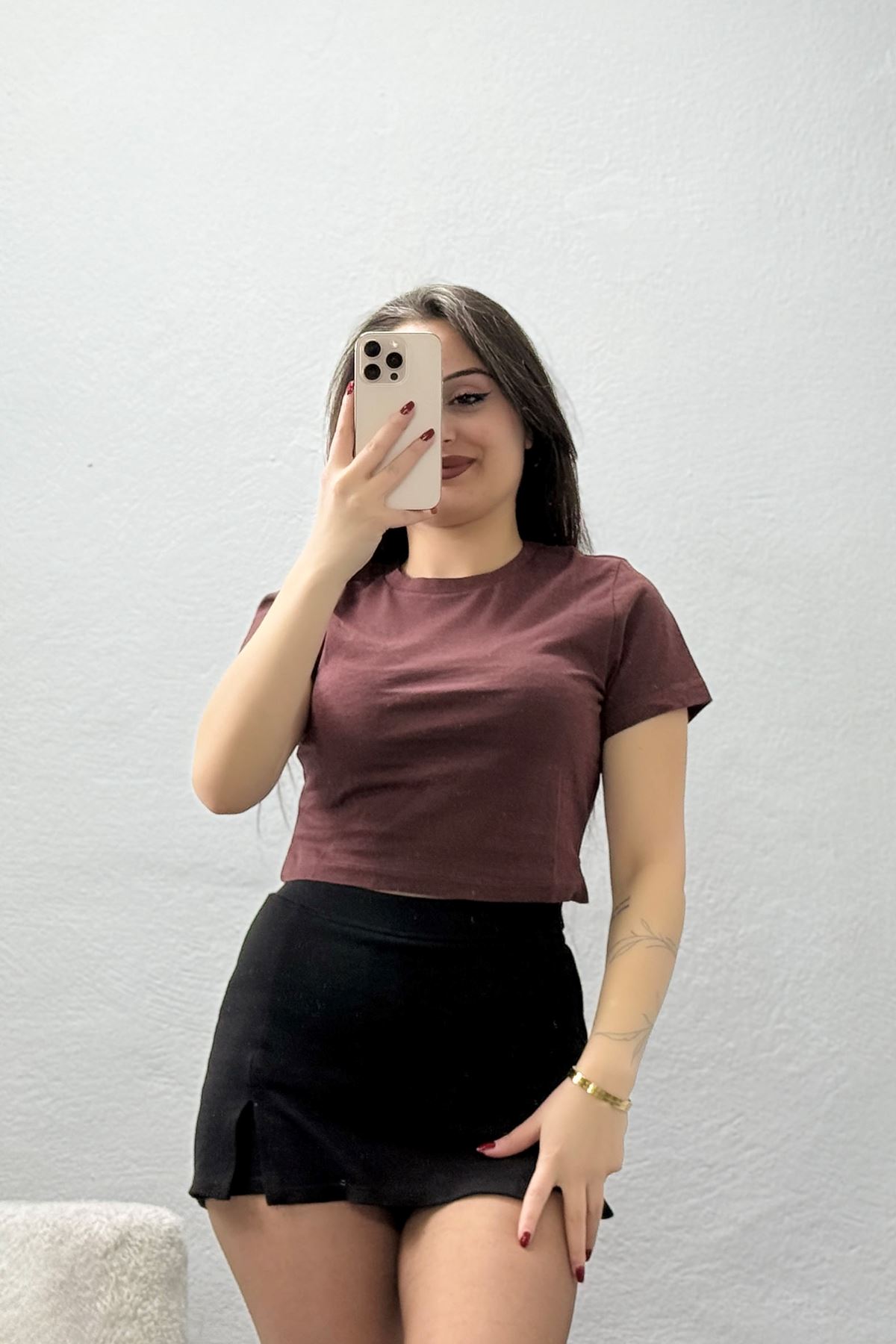 Crop Tişört Kahve - 019.1238.