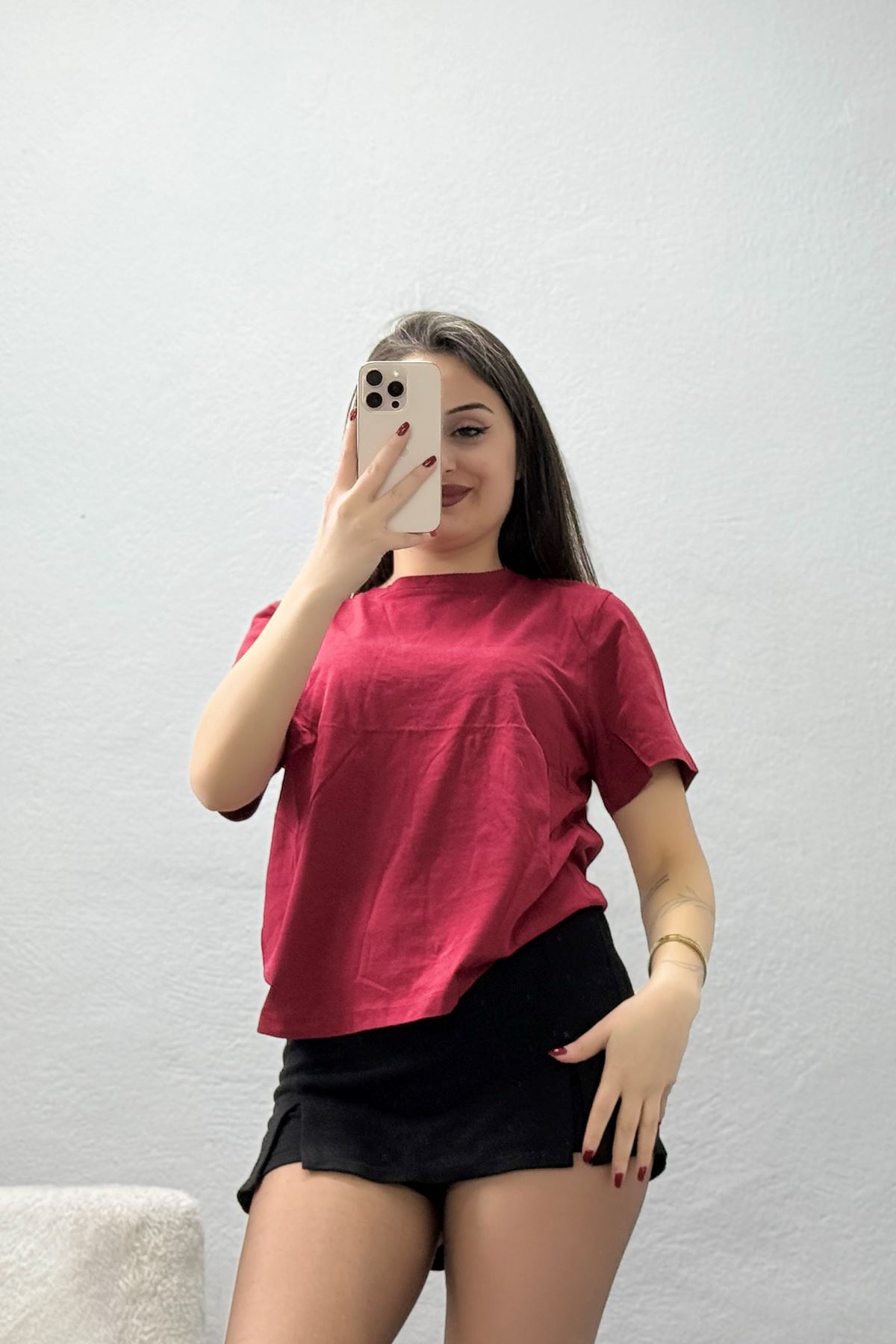 Bisiklet Yaka Tişört Bordo - 021.1238.