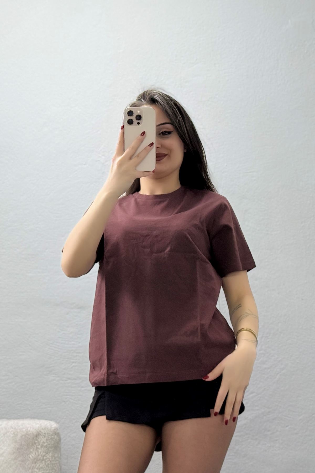 Bisiklet Yaka Tişört Kahve - 021.1238.