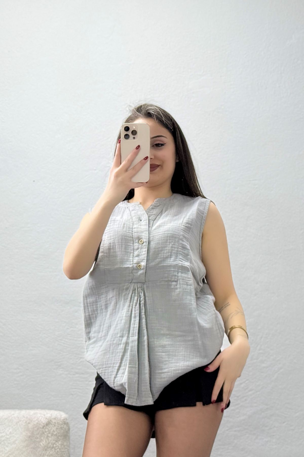 Sıfır Kol Müslin Gömlek Dumangri - 472.1238.