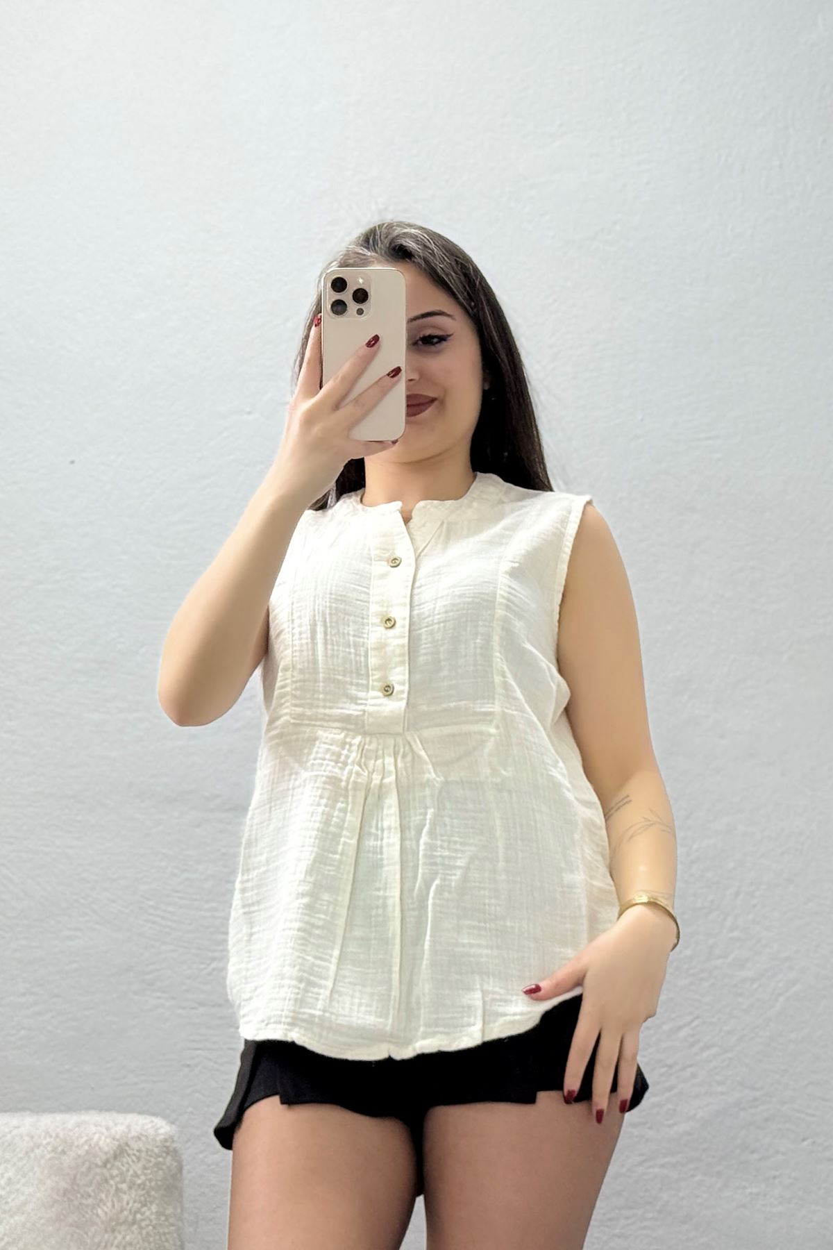 Sıfır Kol Müslin Gömlek Taş - 472.1238.