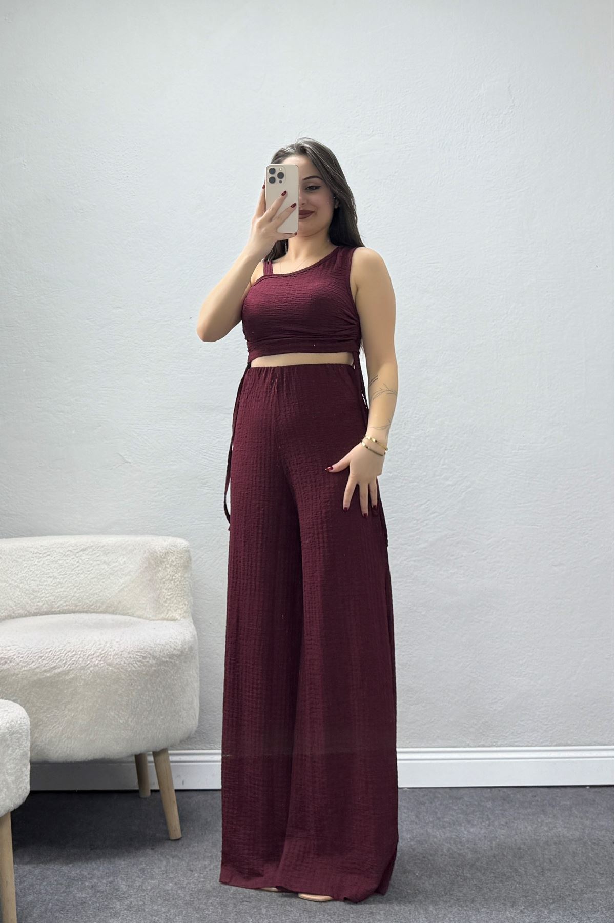 Bubble Büzgülü İkili Takım Bordo - 32242.1857.