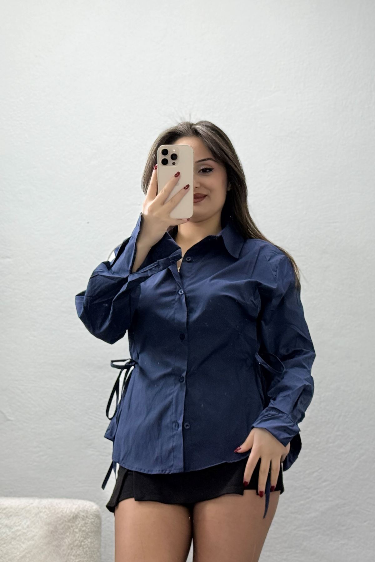 Yandan Bağlamalı Poplin Gömlek Lacivert - 43939.2118.