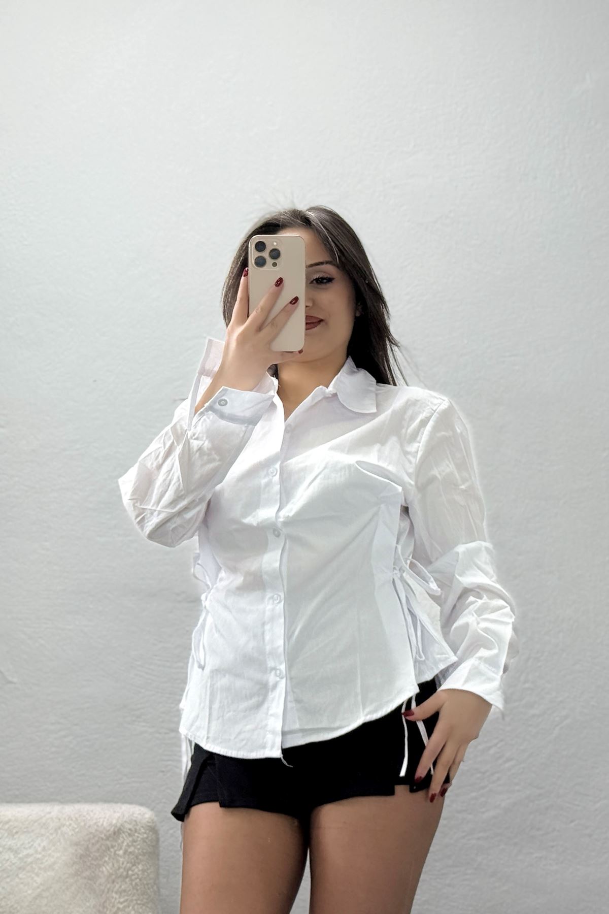 Yandan Bağlamalı Poplin Gömlek Beyaz - 43939.2118.