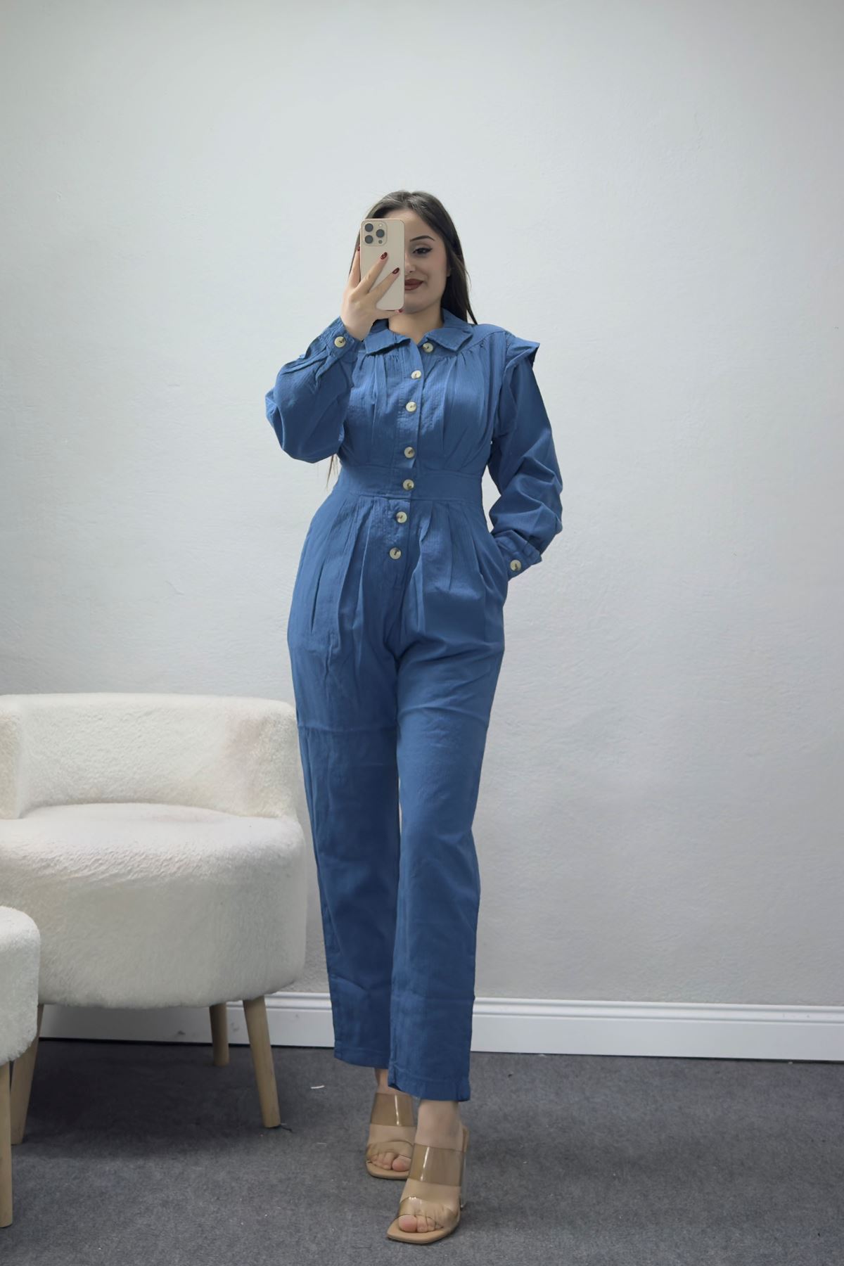 Önü Düğmeli Tulum İndigo - 2636.1367.