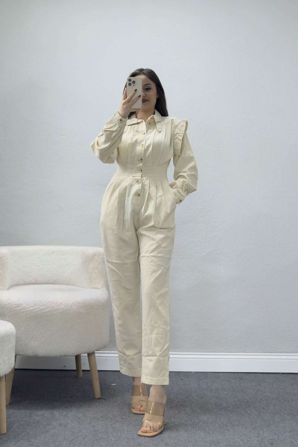 Önü Düğmeli Tulum Taş - 2636.1367.