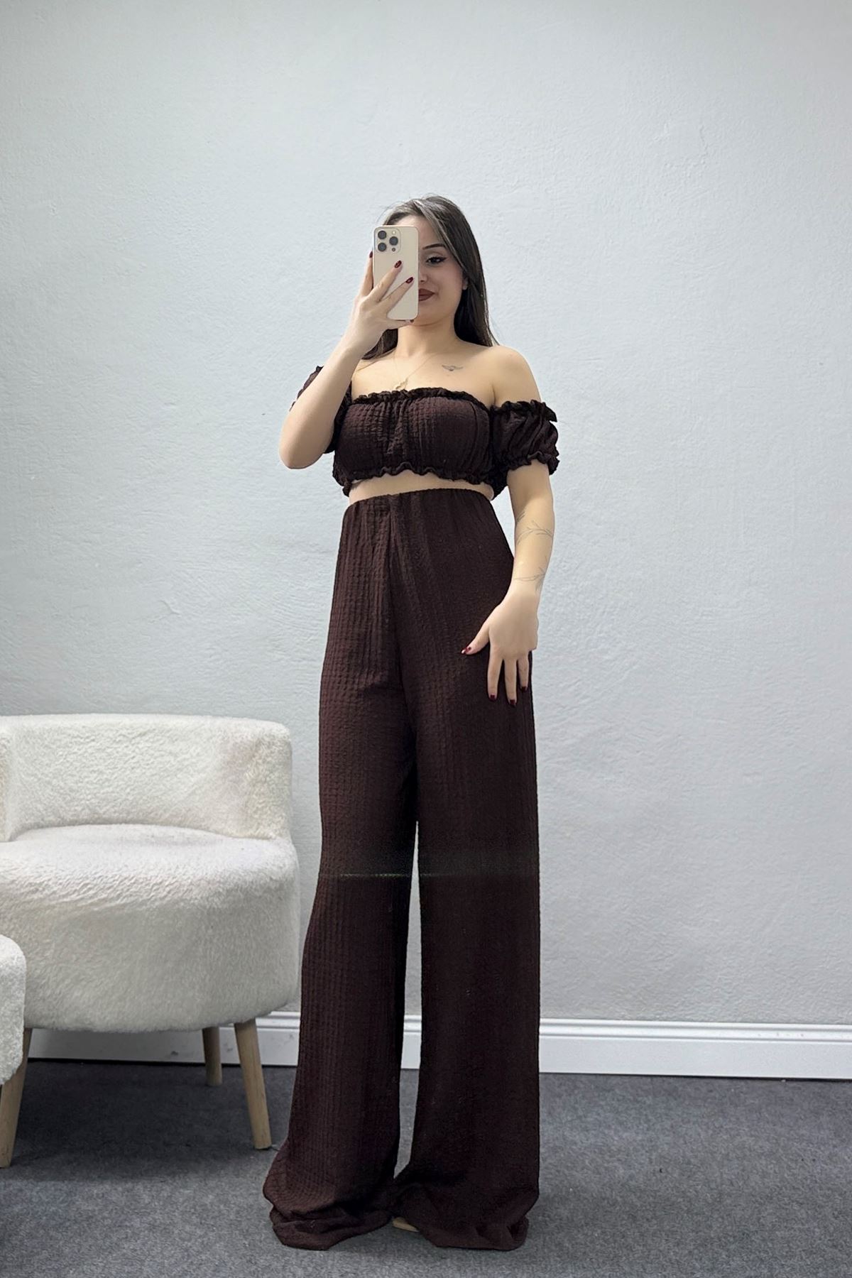 Bubble Crop İkili Takım Kahve - 32240.1857.