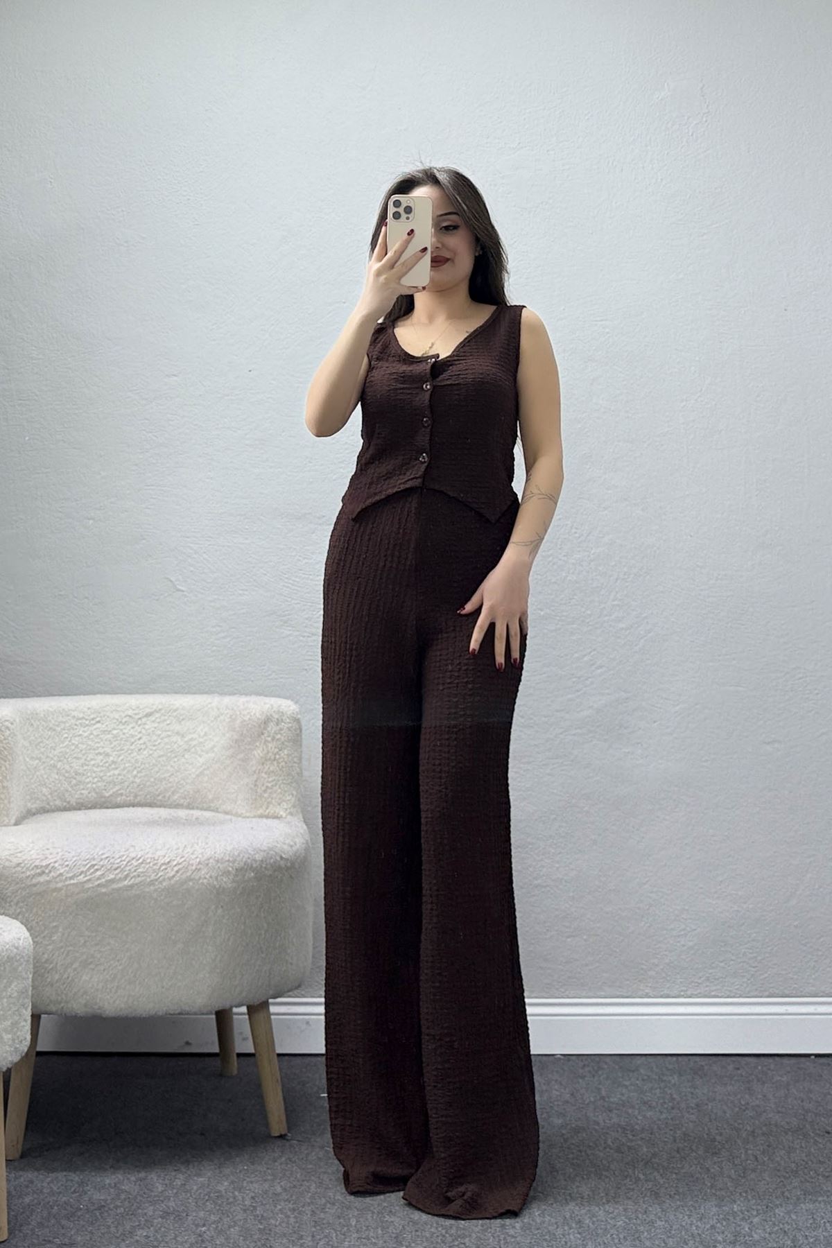 Bubble Düğmeli İkili Takım Kahve - 32244.1857.