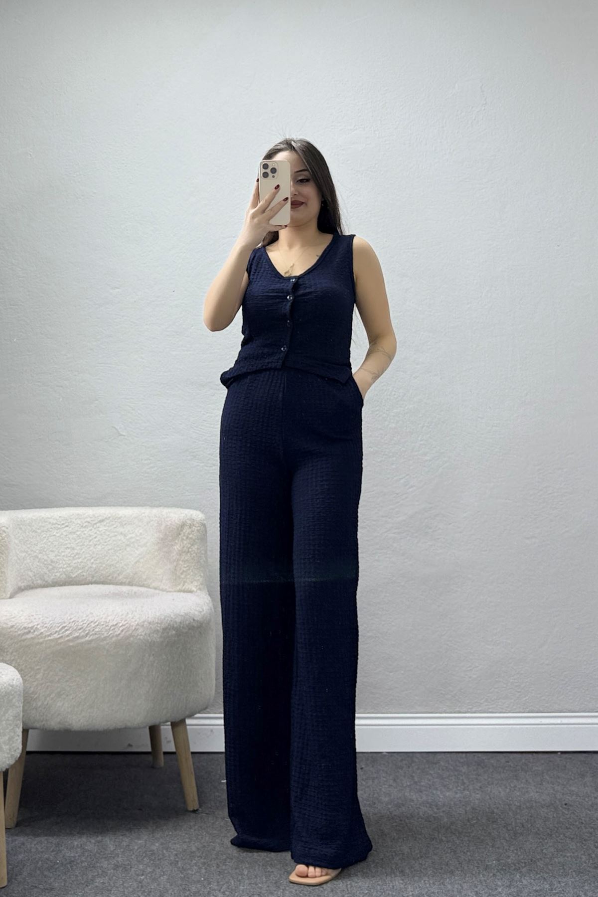 Bubble Düğmeli İkili Takım Lacivert - 32244.1857.