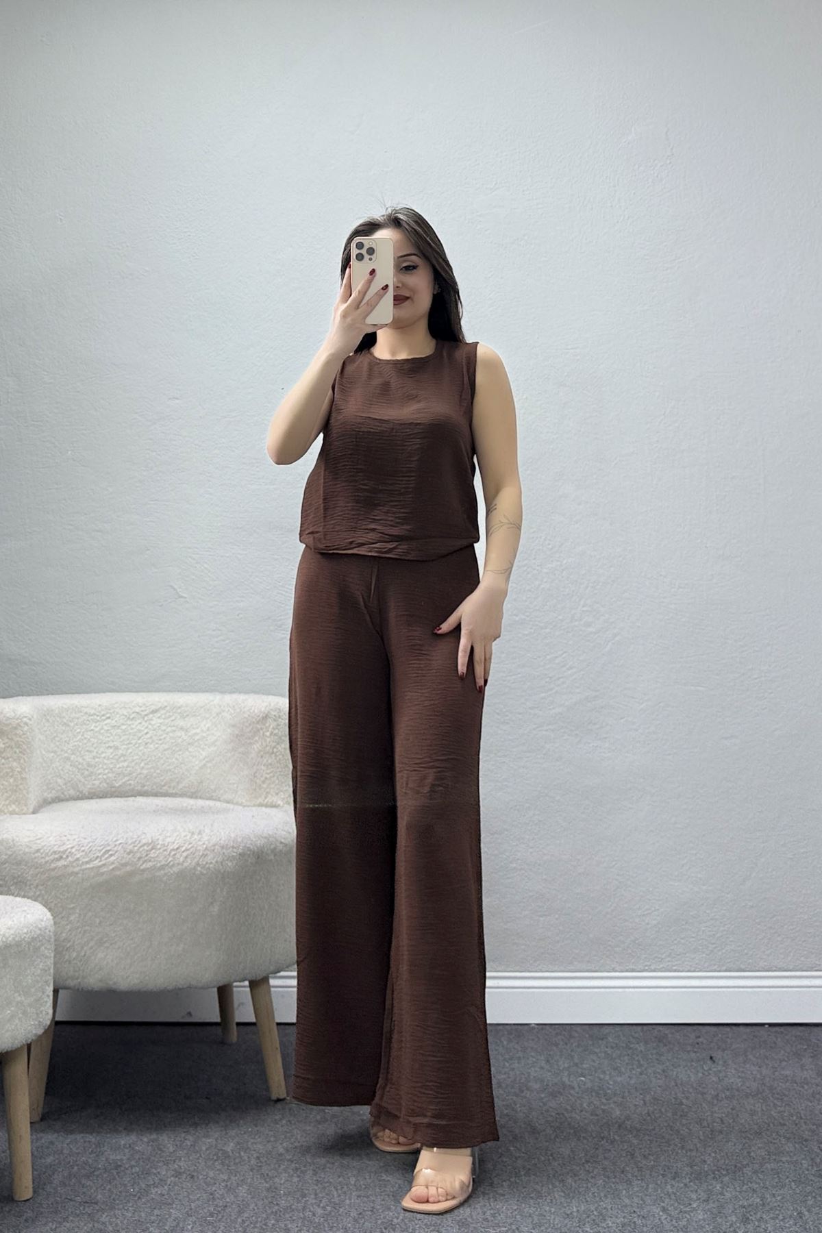 Ayrobin Kumaş Bol Paça İkili Takım Kahve - 71150.1748.