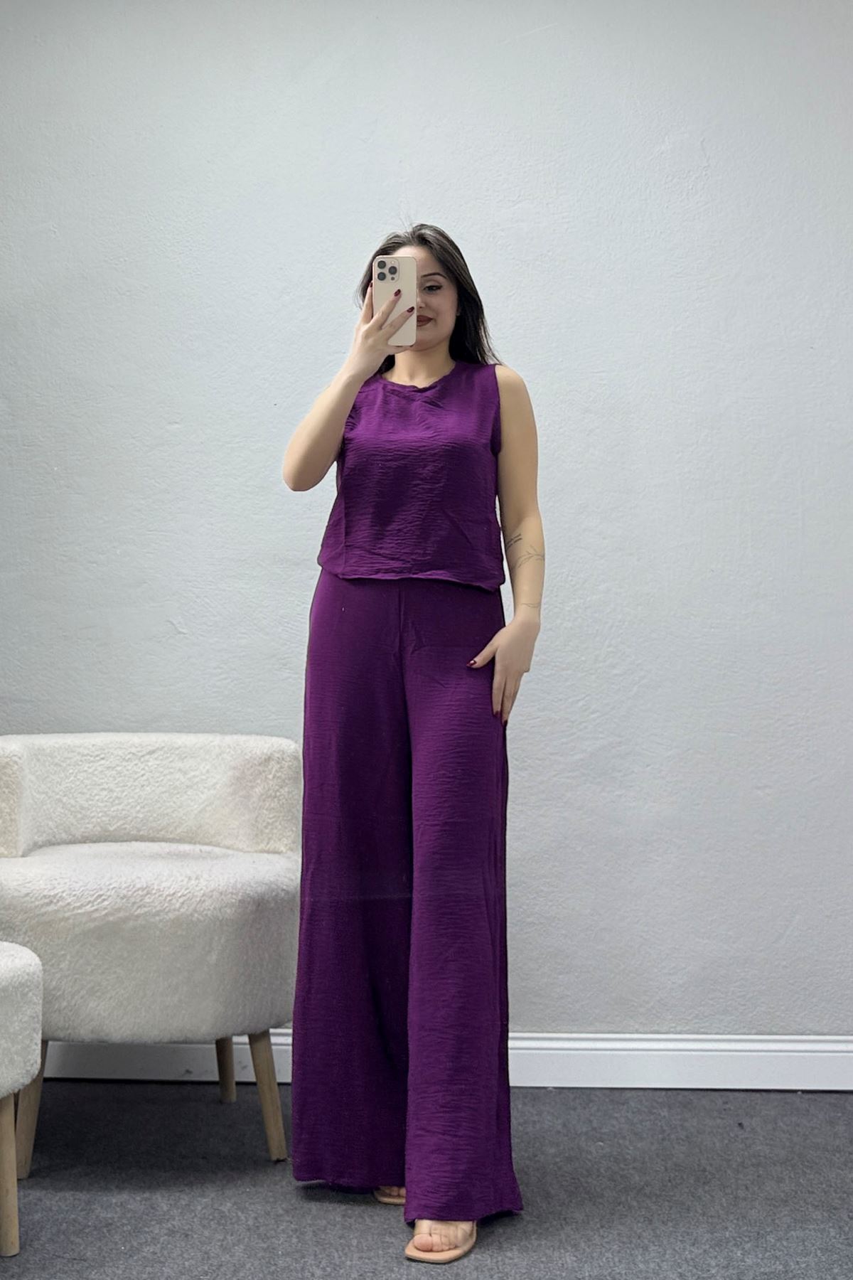 Ayrobin Kumaş Bol Paça İkili Takım Mor - 71150.1748.