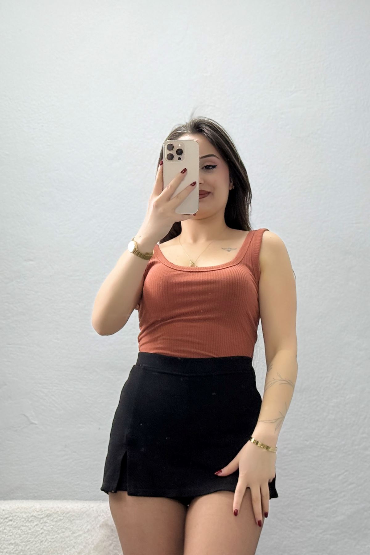 Kalın Askı Fitilli Çıtçıtlı Atlet Kiremit - 018.1238.