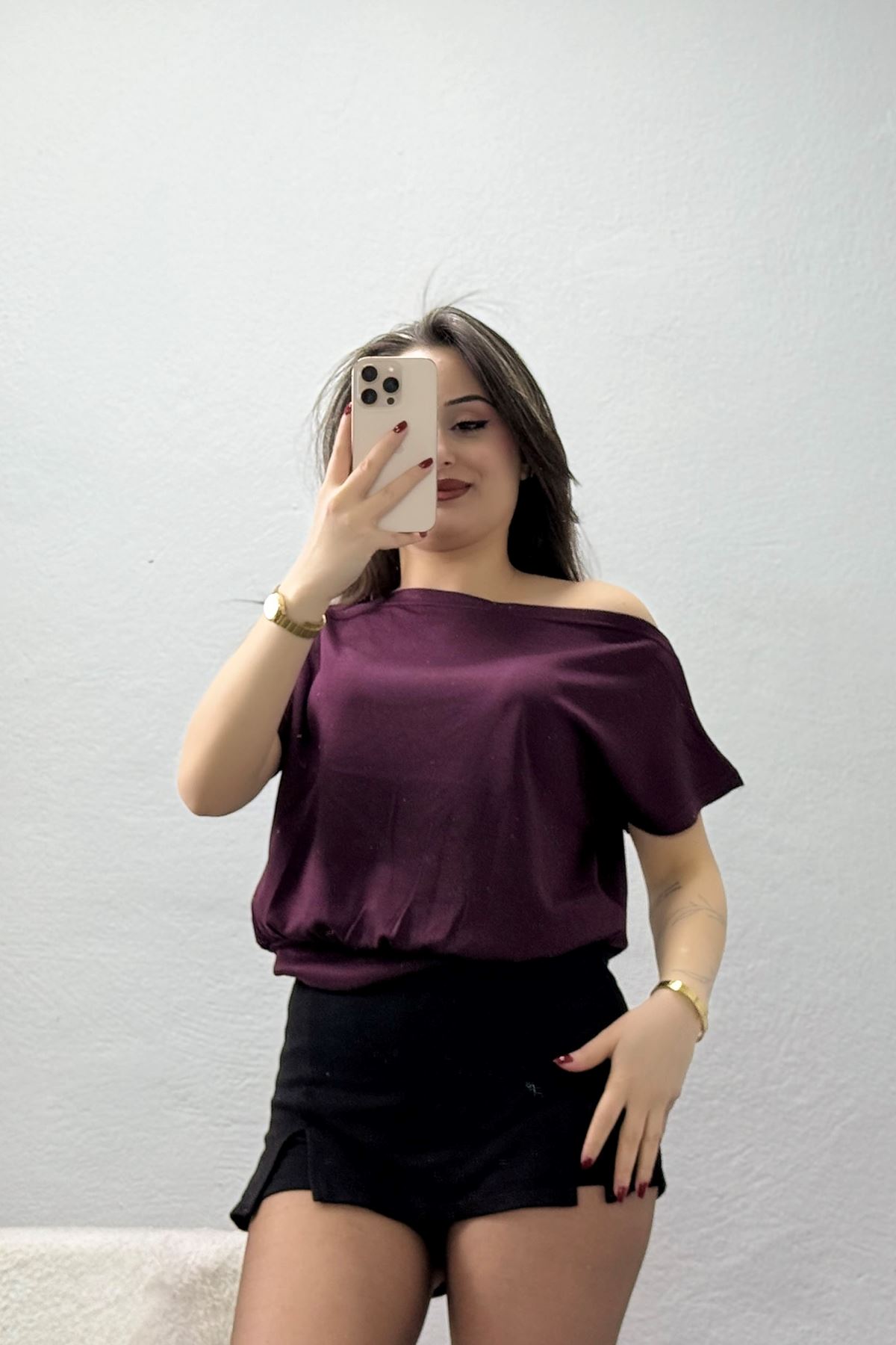 Modal Kumaş Kayık Yaka Bluz Bordo - 71090.1567.