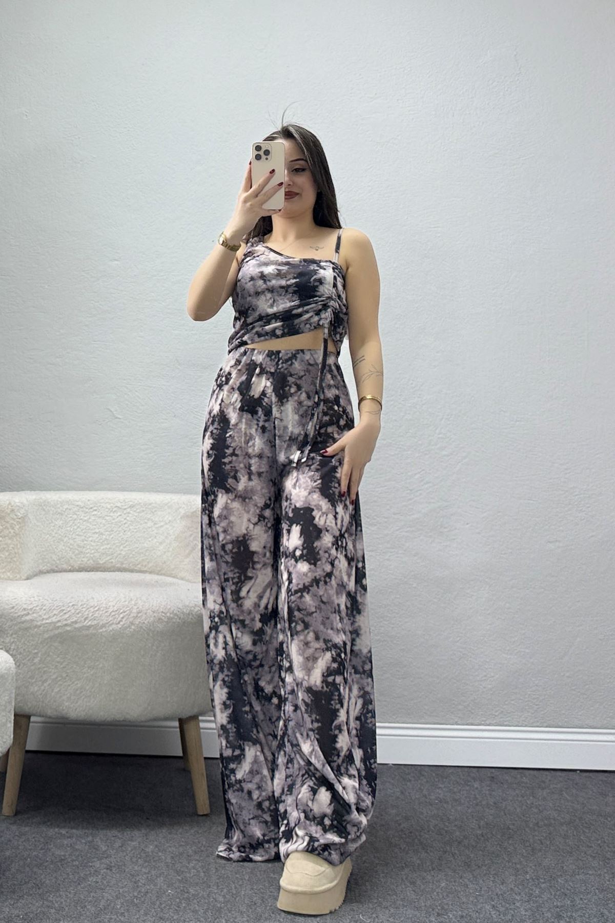 Süprem Tek Omuz Büzgülü İkili Takım Siyah - 32248.1857.