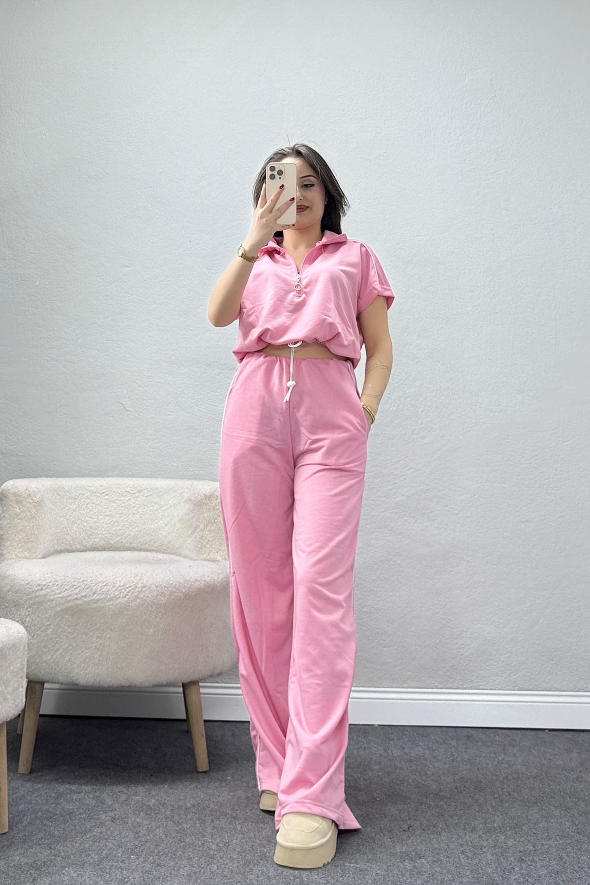 2 İplik Stoperli Eşofman Takımı Pembe - 52246.1857.