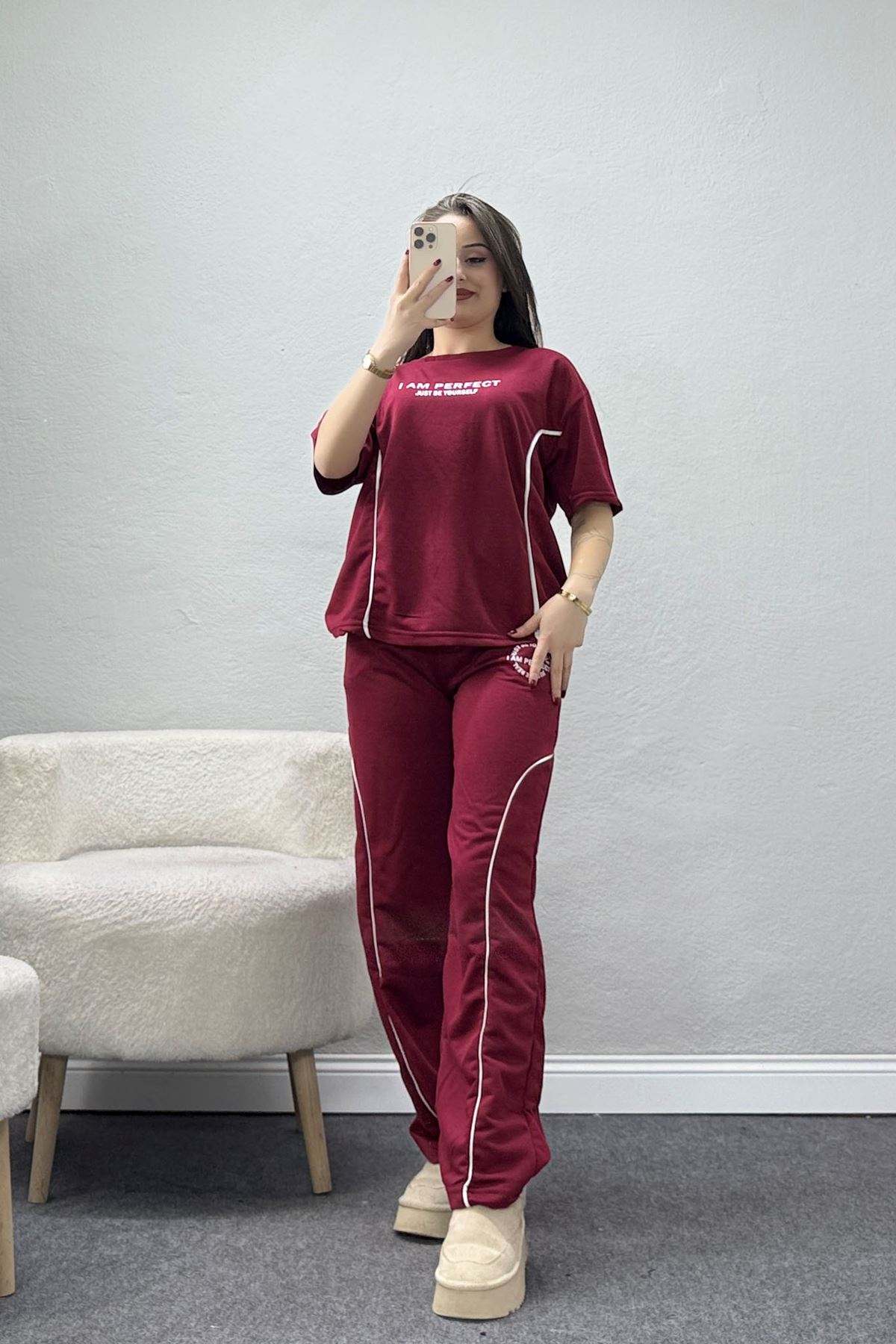 Biyeli Eşofman Takımı Bordo - 52275.1005.