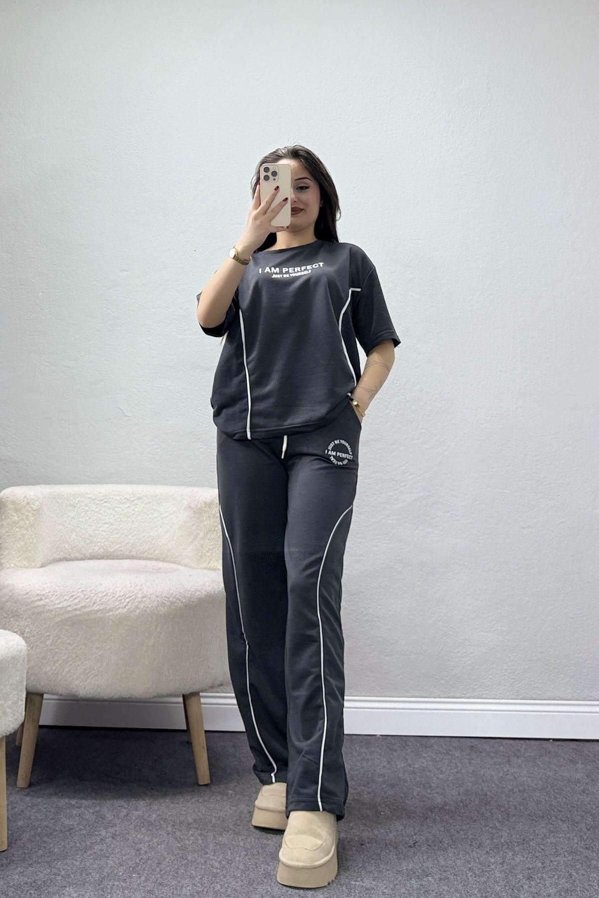 Biyeli Eşofman Takımı Füme - 52275.1005.