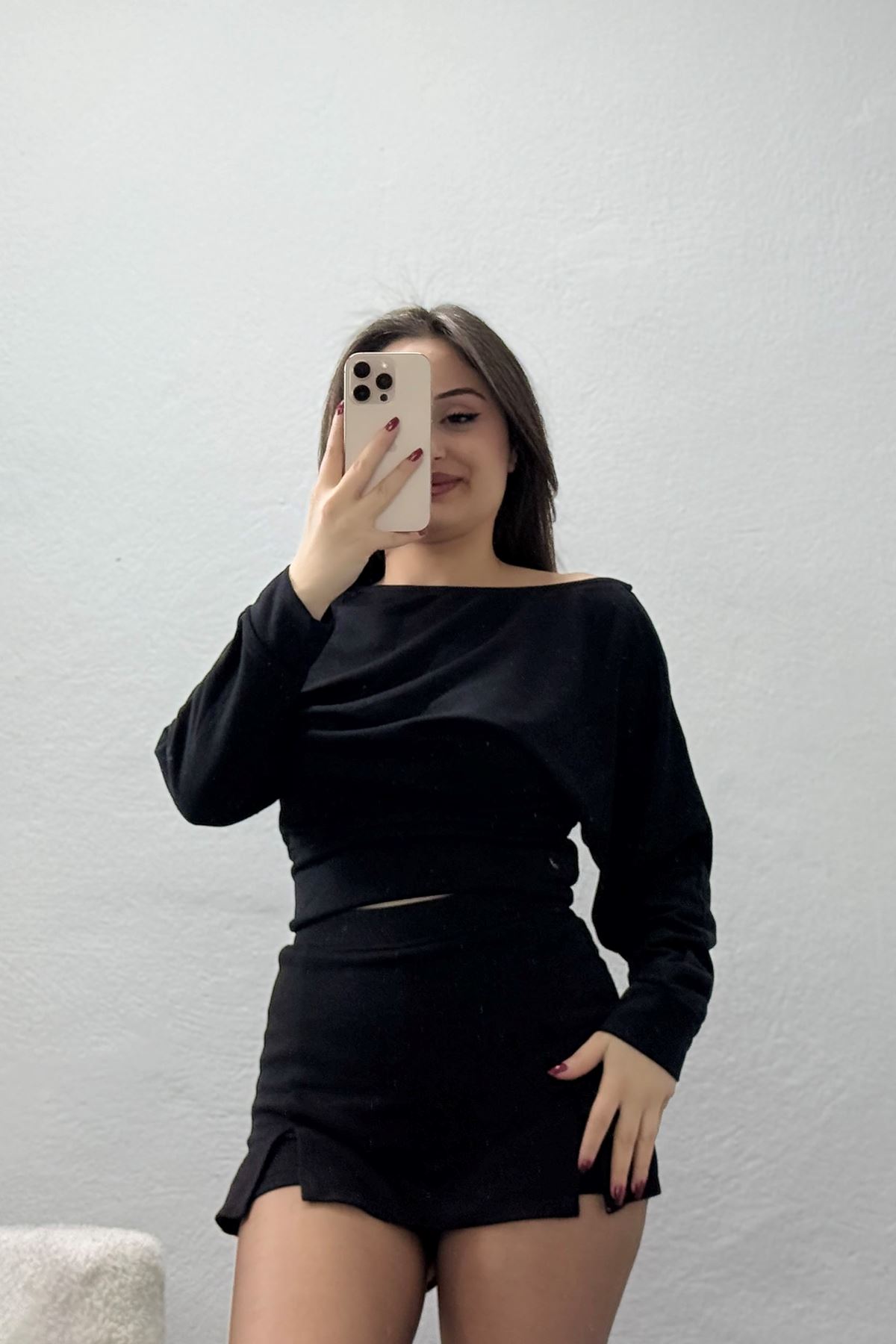 Modal Kumaş Kayık Yaka Bluz Siyah - 4118.1247.