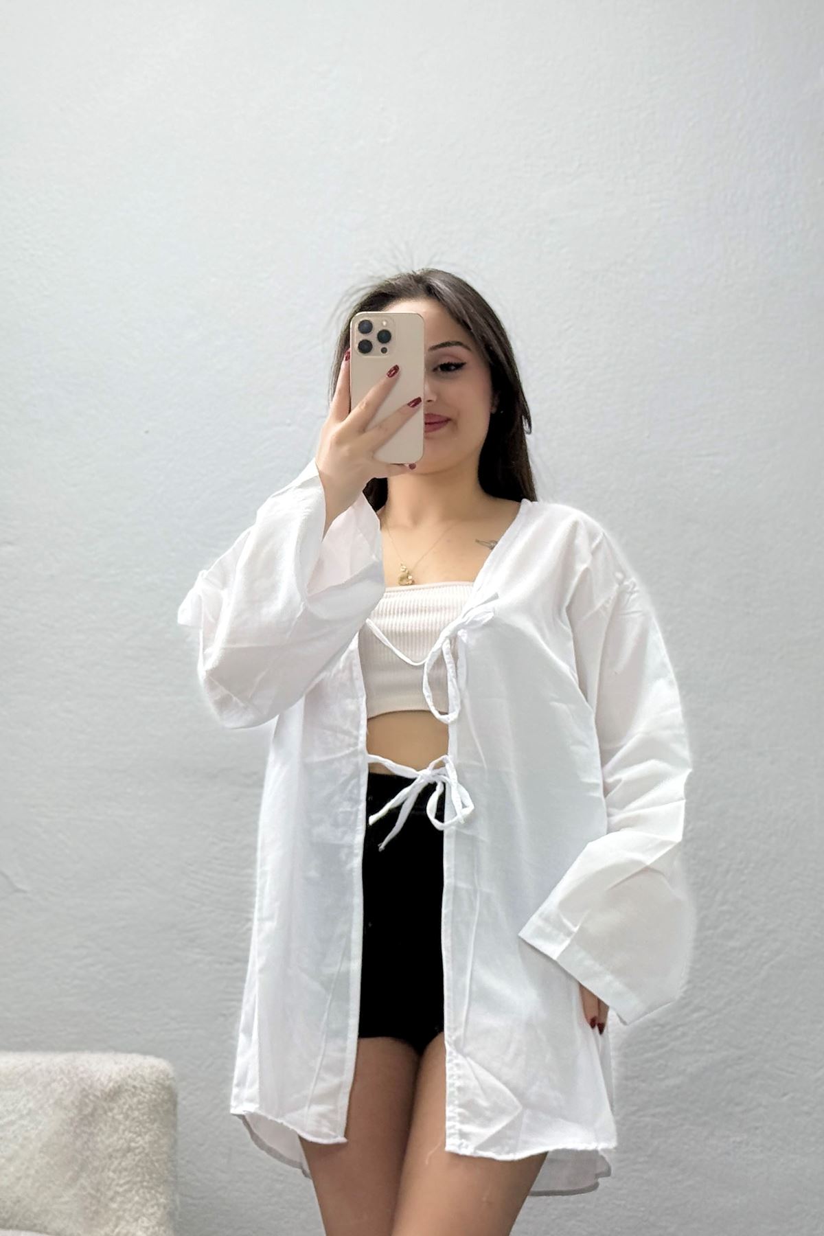 Bağlamalı Terikoton Gömlek Beyaz - 32429.1949.