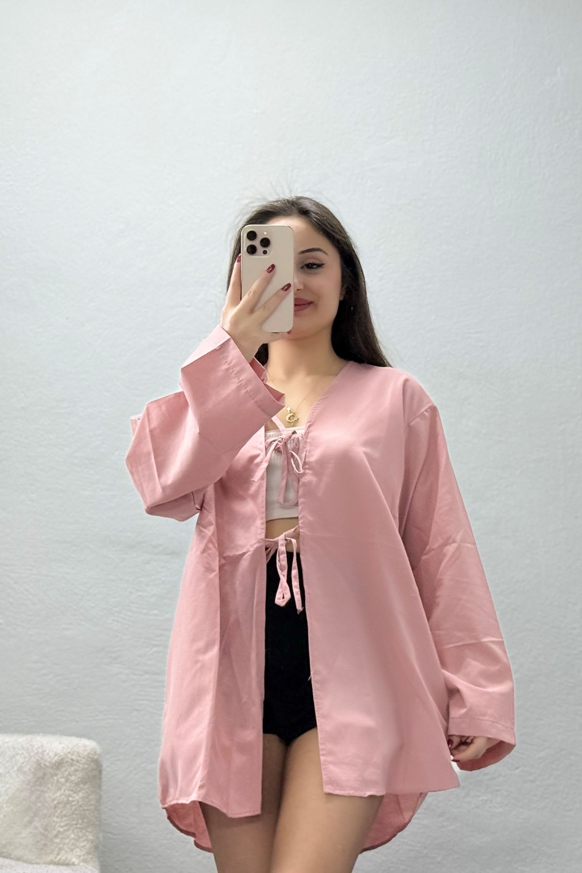 Bağlamalı Terikoton Gömlek Gülkurusu - 32429.1949.