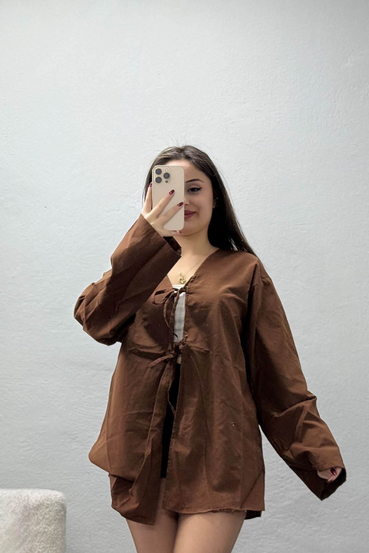 Bağlamalı Terikoton Gömlek Kahve - 32429.1949.