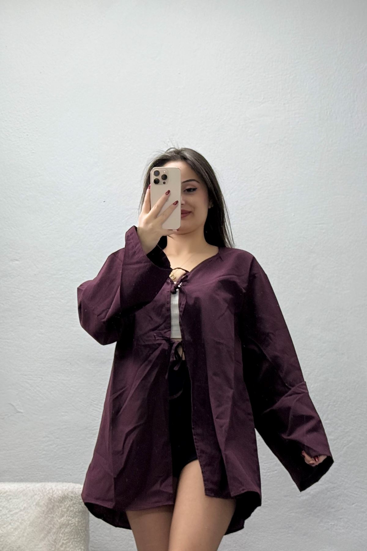 Bağlamalı Terikoton Gömlek Mürdüm - 32429.1949.