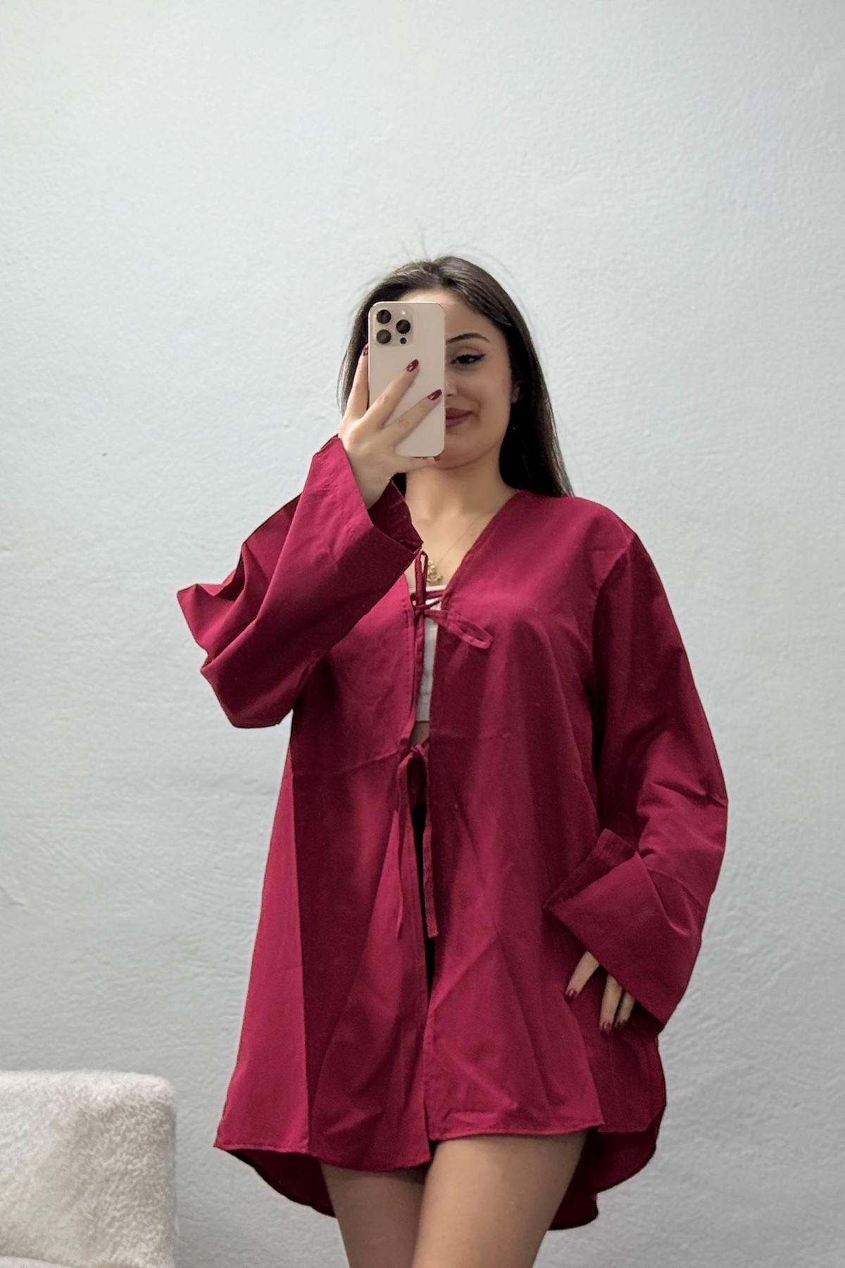 Bağlamalı Terikoton Gömlek Vişne - 32429.1949.