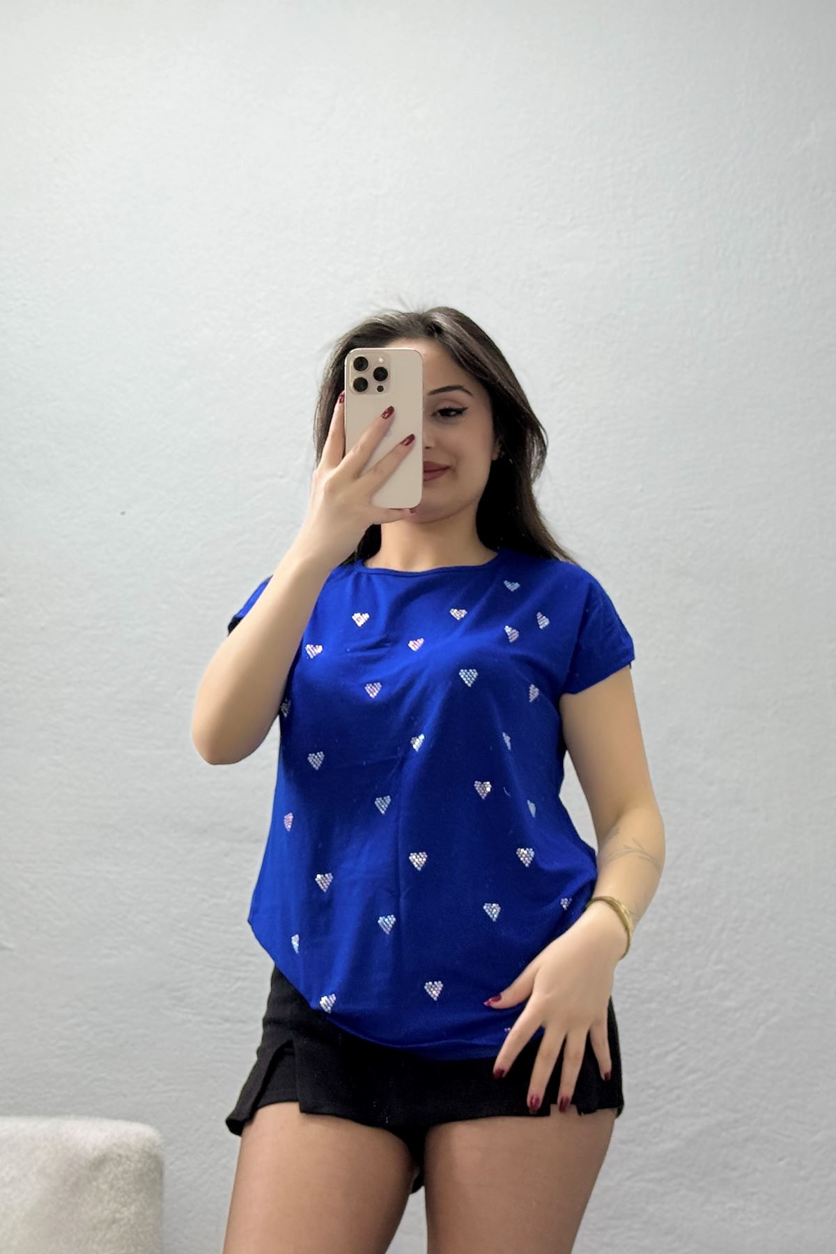 Taşlı Viskon Bluz Saks - 70387.599.