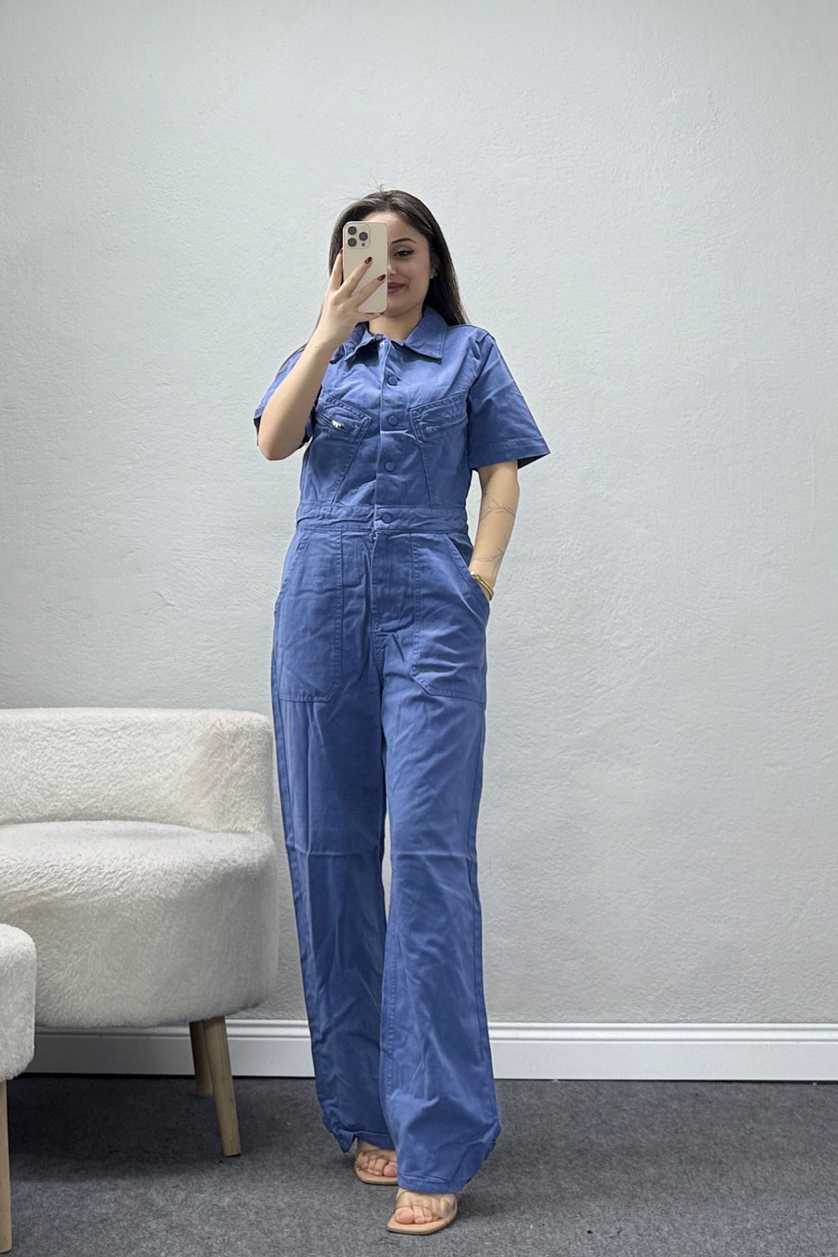 Kısa Kollu Tensel Tulum İndigo - 2525.1367.