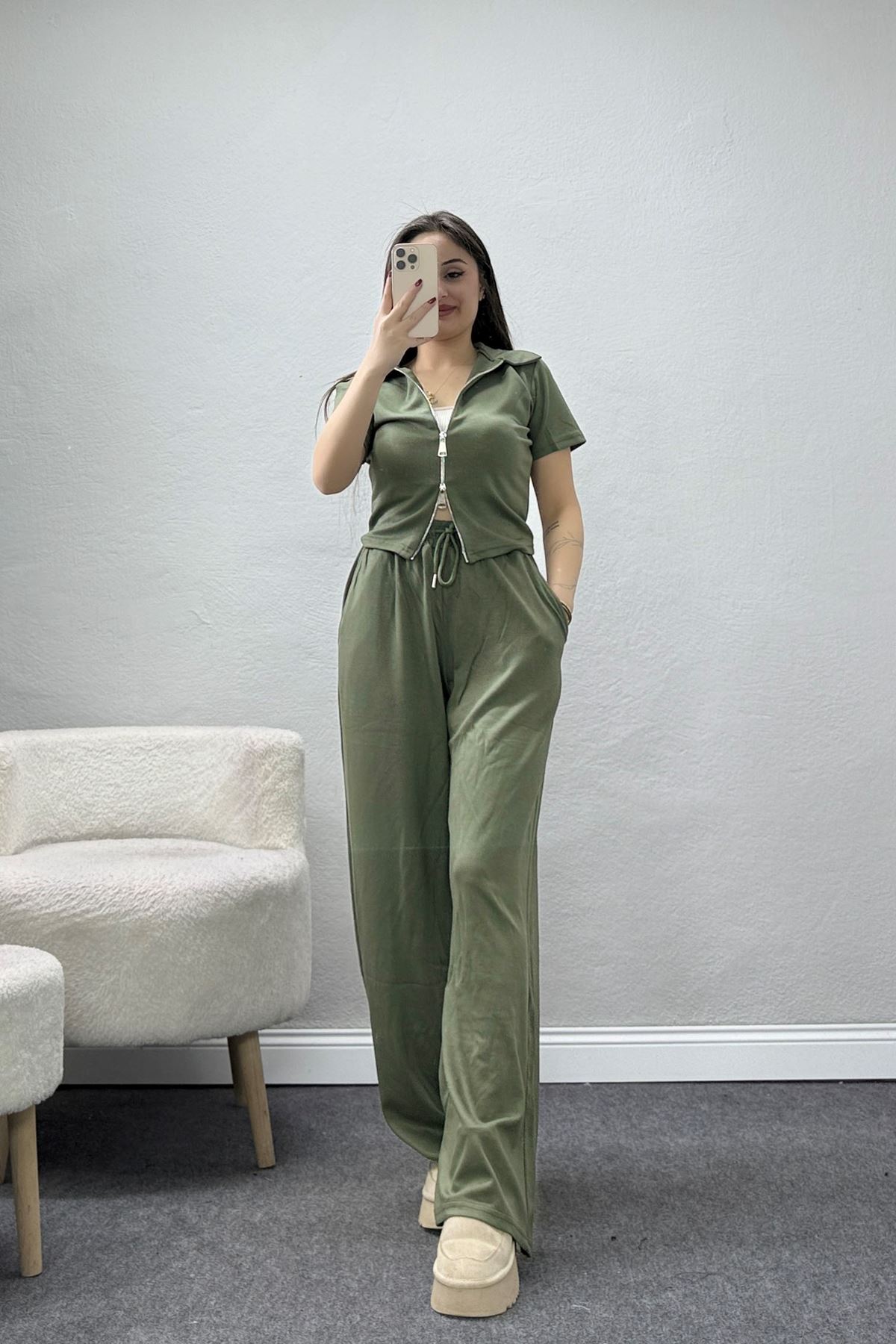 Modal Fermuarlı Eşofman Takımı Haki - 42921.1567.